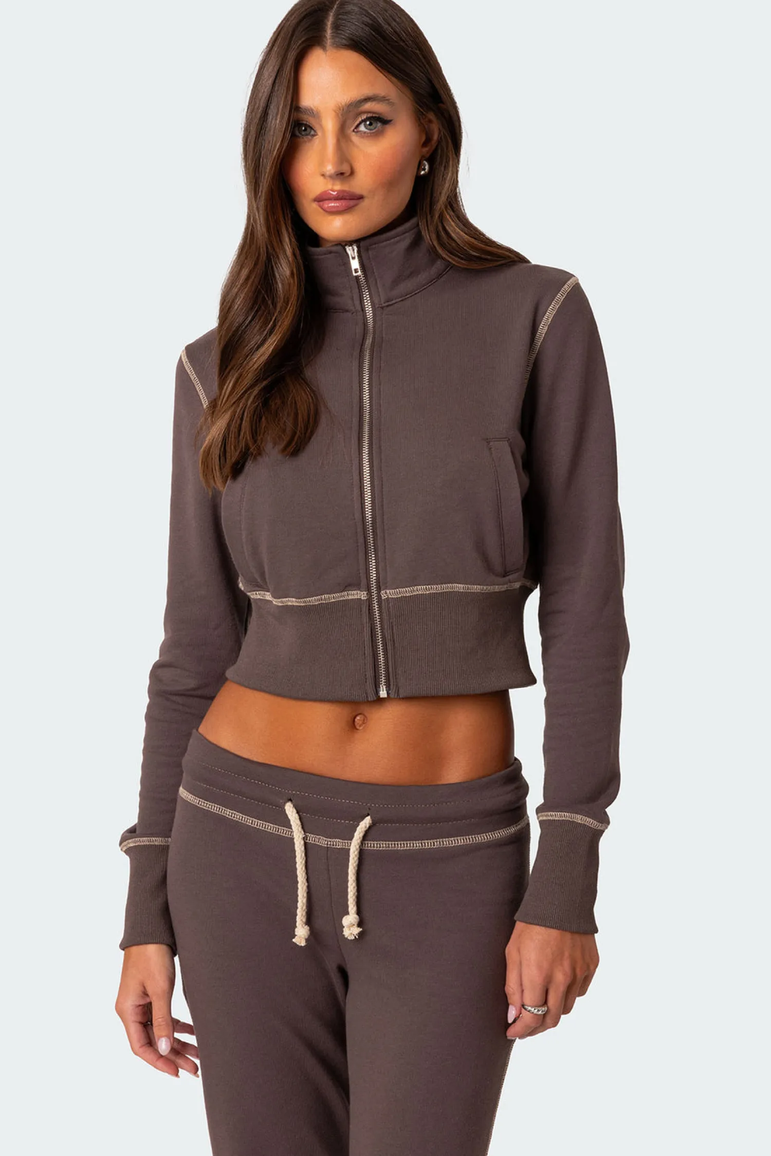 Hoodies & Sweatshirts | Hoodies & Sweatshirts*edikted Alexia Zip Up Sweatshirt BROWN