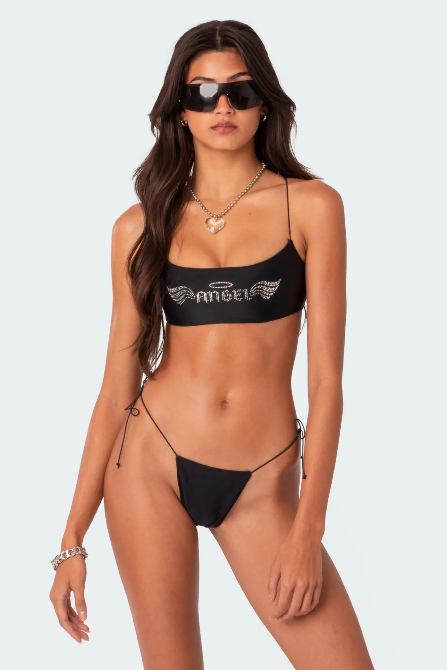 Swim*edikted Angel Rhinestone Bikini Top BLACK