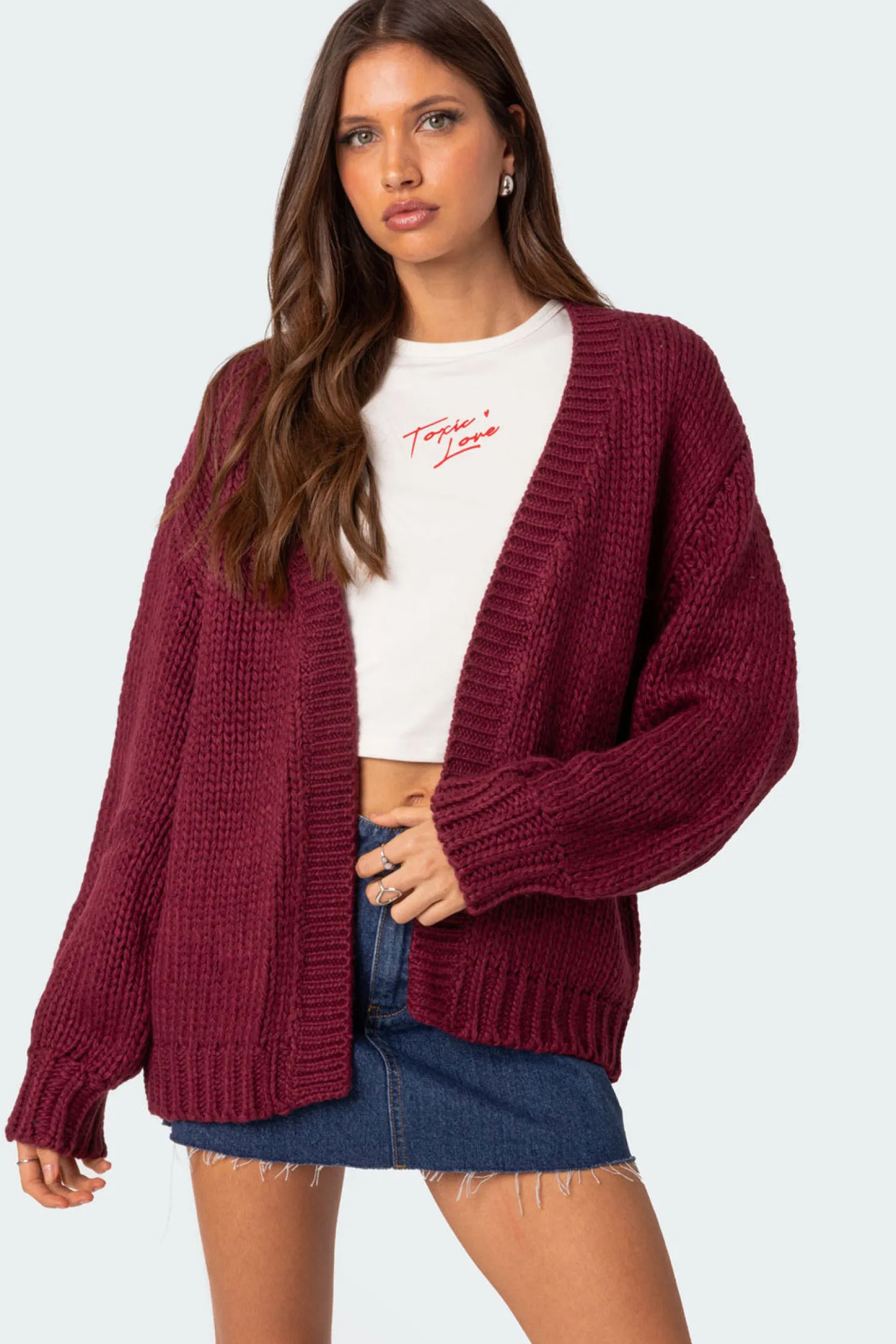 Sweaters & Cardigans | Sweaters & Knitwear*edikted Anina Oversized Knit Cardigan BURGUNDY