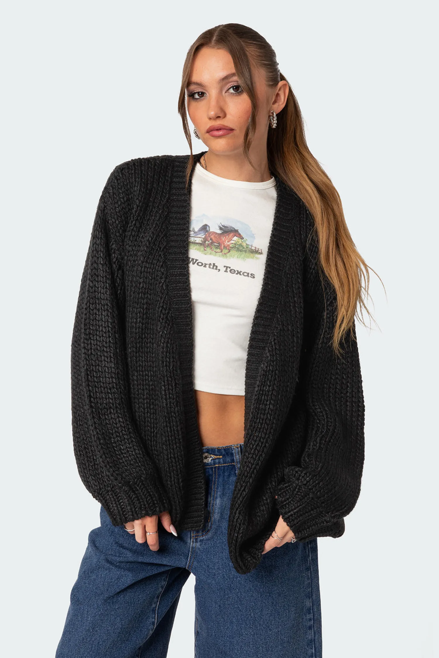 Sweaters & Cardigans | Sweaters & Knitwear*edikted Anina Oversized Knit Cardigan BLACK