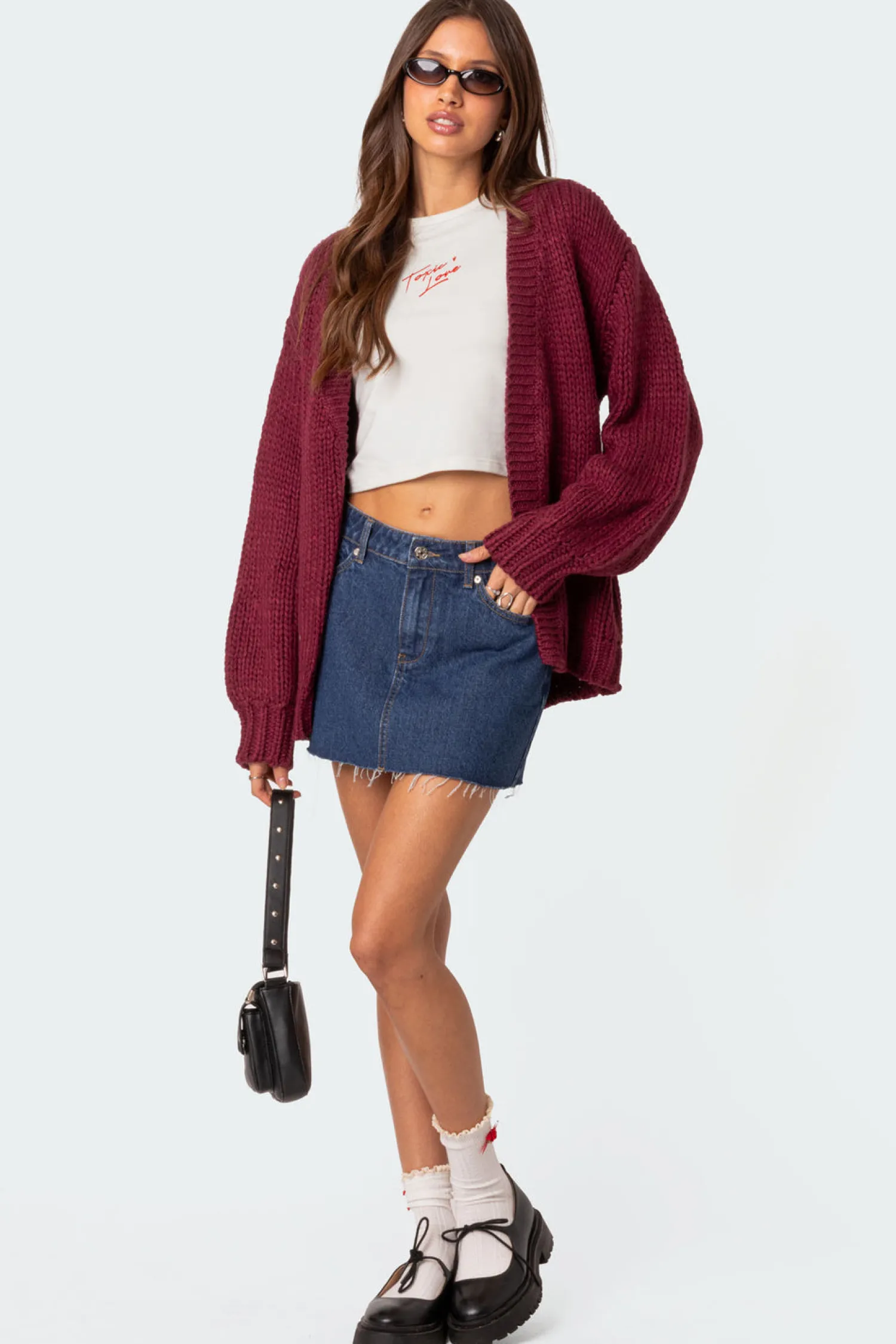 Sweaters & Cardigans | Sweaters & Knitwear*edikted Anina Oversized Knit Cardigan BURGUNDY