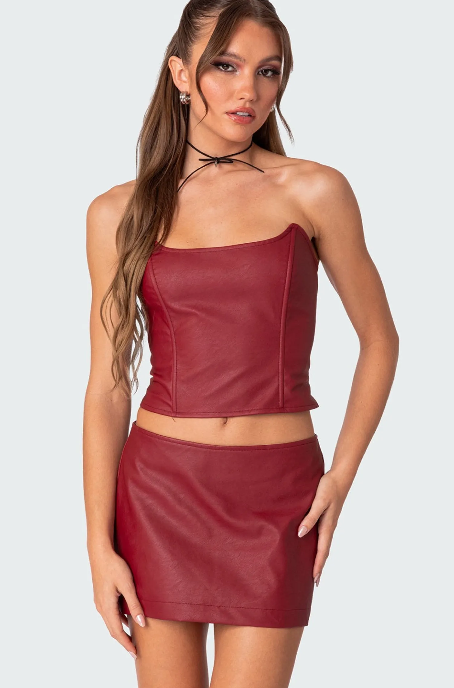 Corsets | Corsets*edikted Aster Faux Leather Corset BURGUNDY