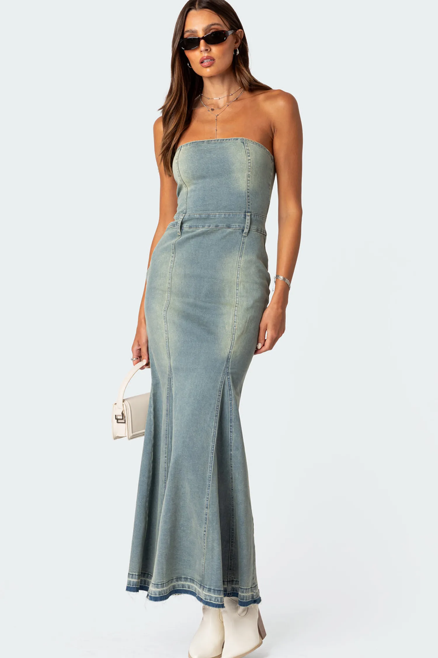 Maxi Dresses | Dresses*edikted Astoria Slitted Denim Maxi Dress BLUE WASHED