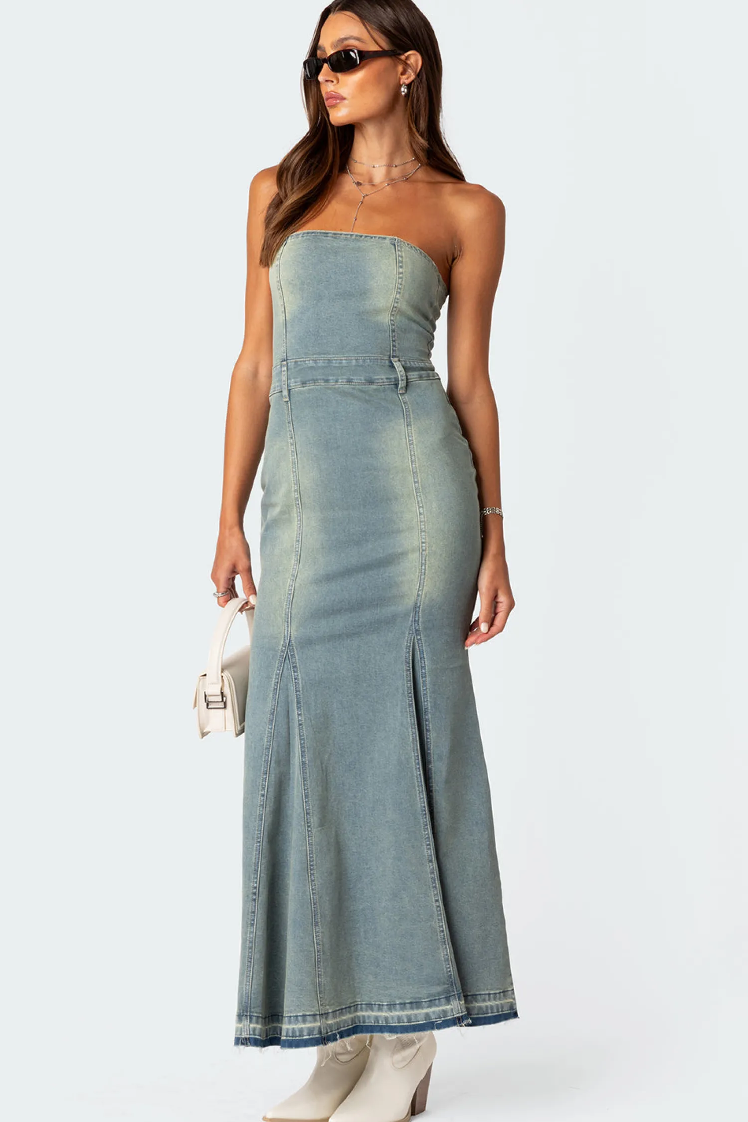 Maxi Dresses | Dresses*edikted Astoria Slitted Denim Maxi Dress BLUE WASHED