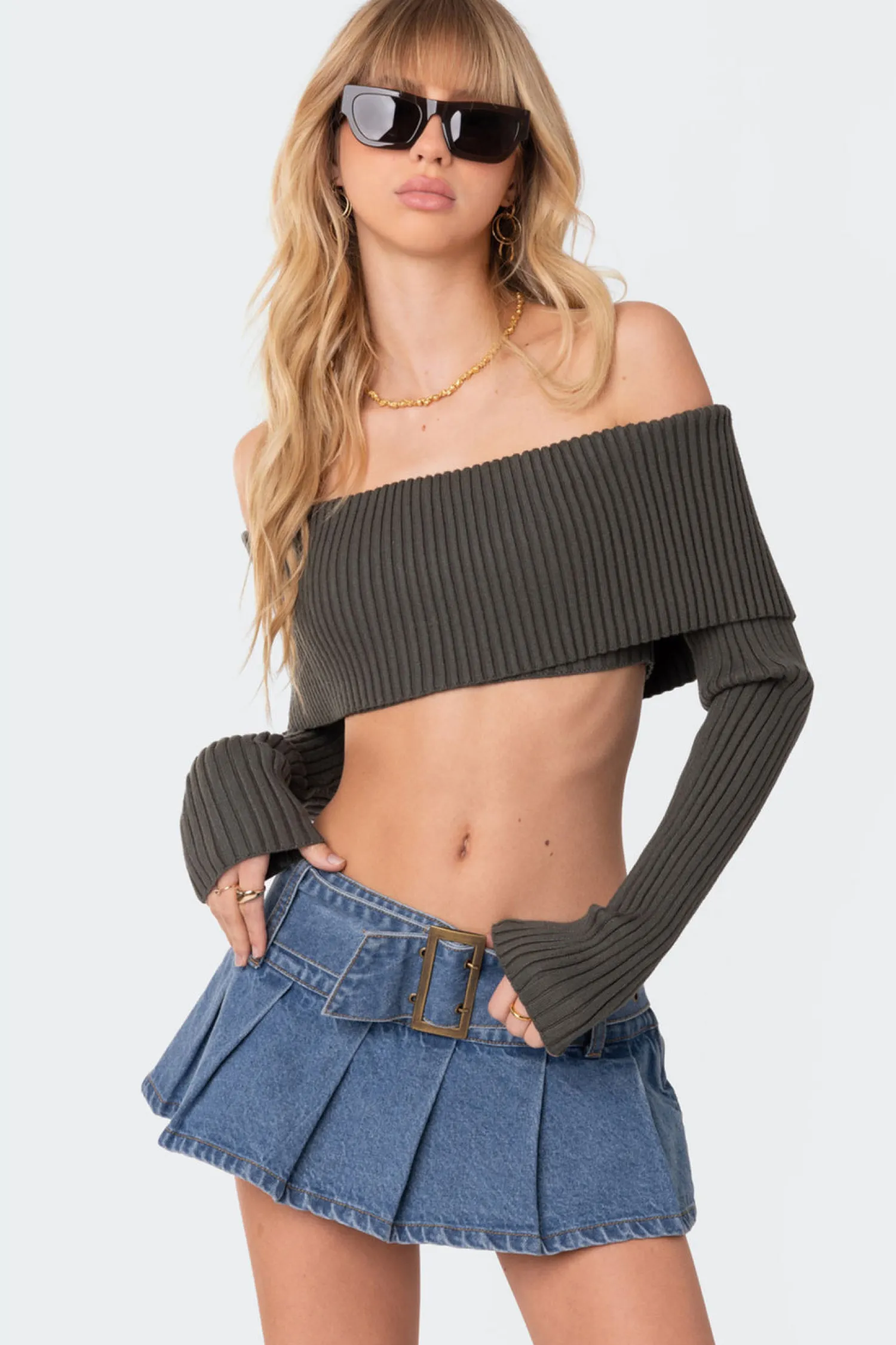 Crop Tops | Long Sleeve Tops*edikted Astrea Fold Over Cropped Sweater OLIVE