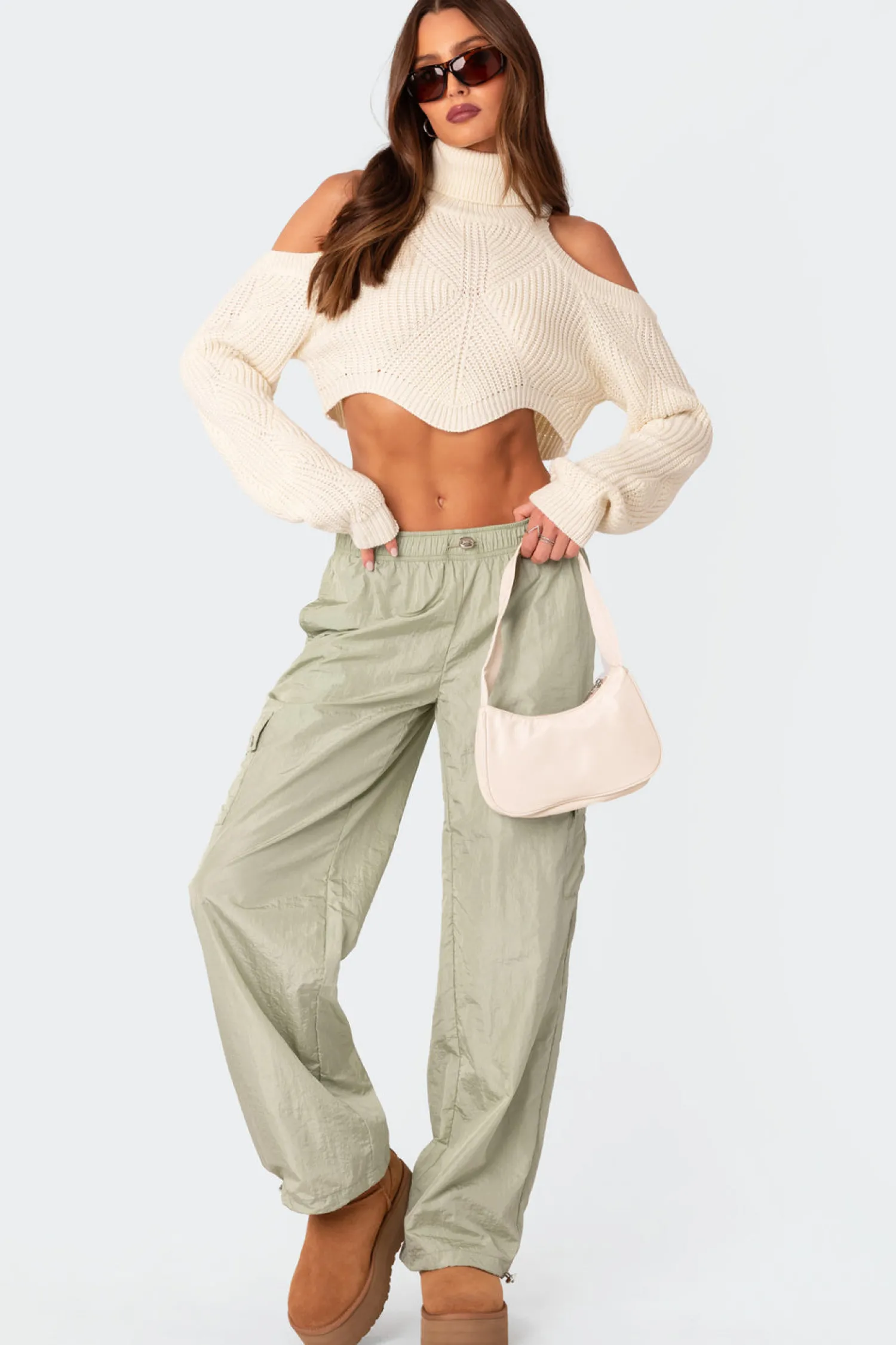 Crop Tops | Sweaters & Cardigans*edikted Asymmetric Cropped Open Shoulder Turtle Neck Sweater CREAM