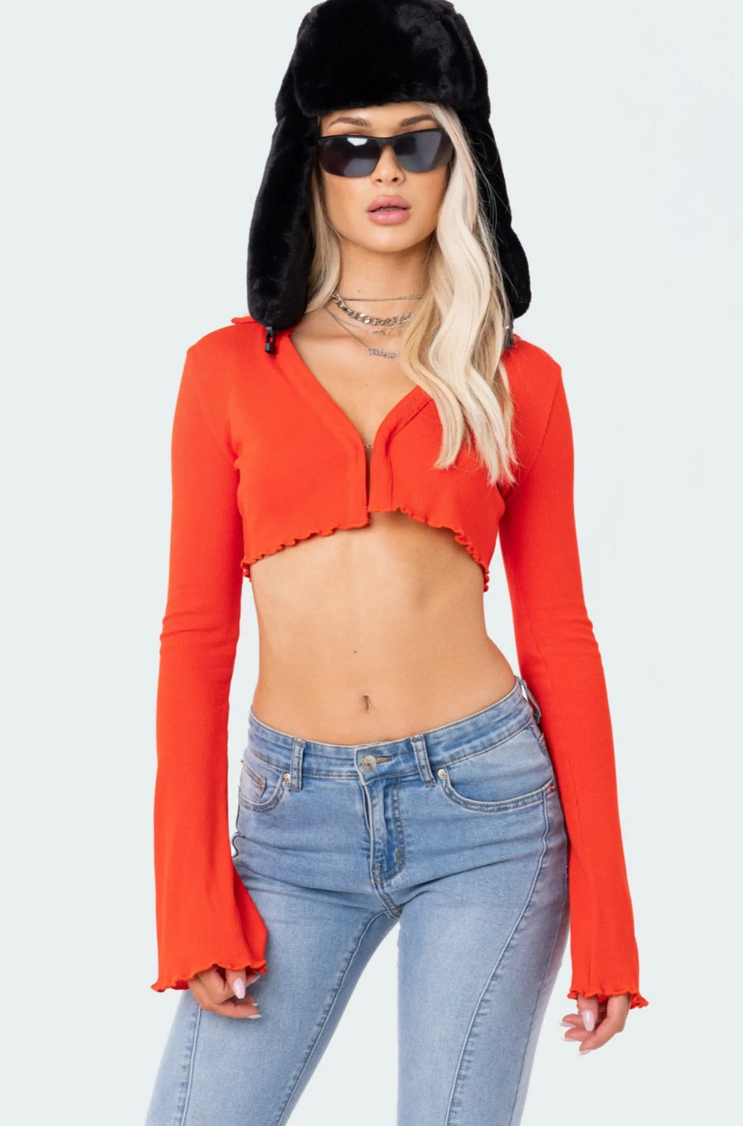 Crop Tops | Long Sleeve Tops*edikted Babylock Waffle Crop Top RED