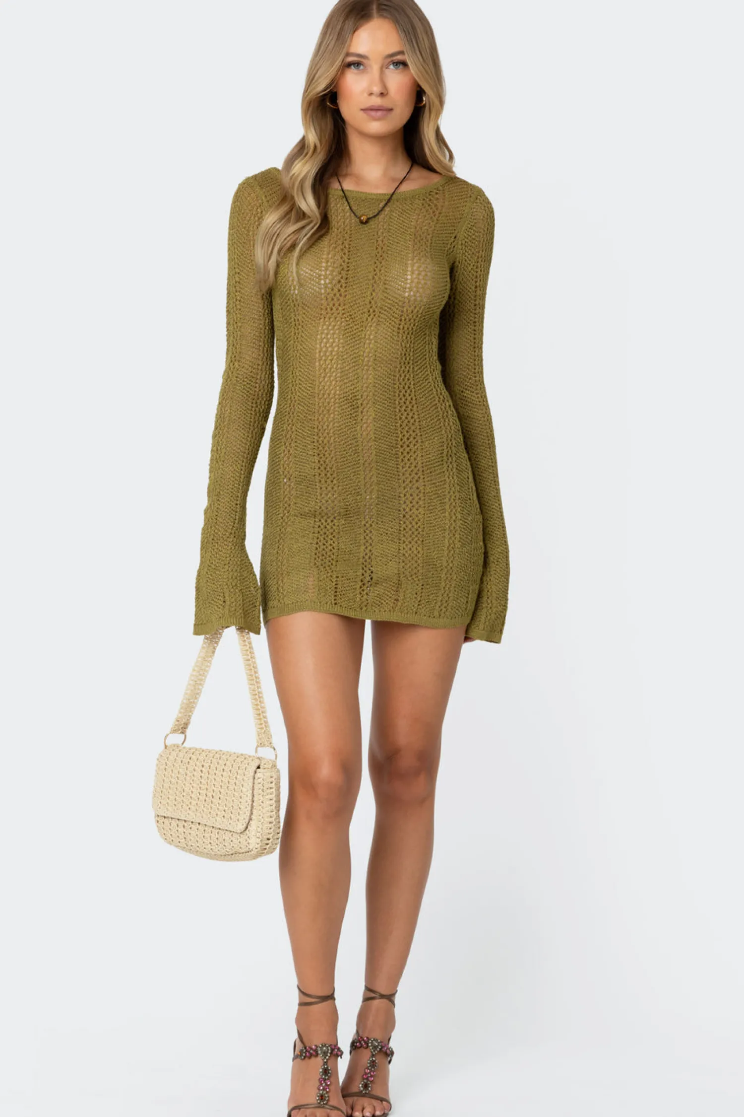 Cover Ups | Cover Ups*edikted Back Cut Out Crochet Mini Dress OLIVE