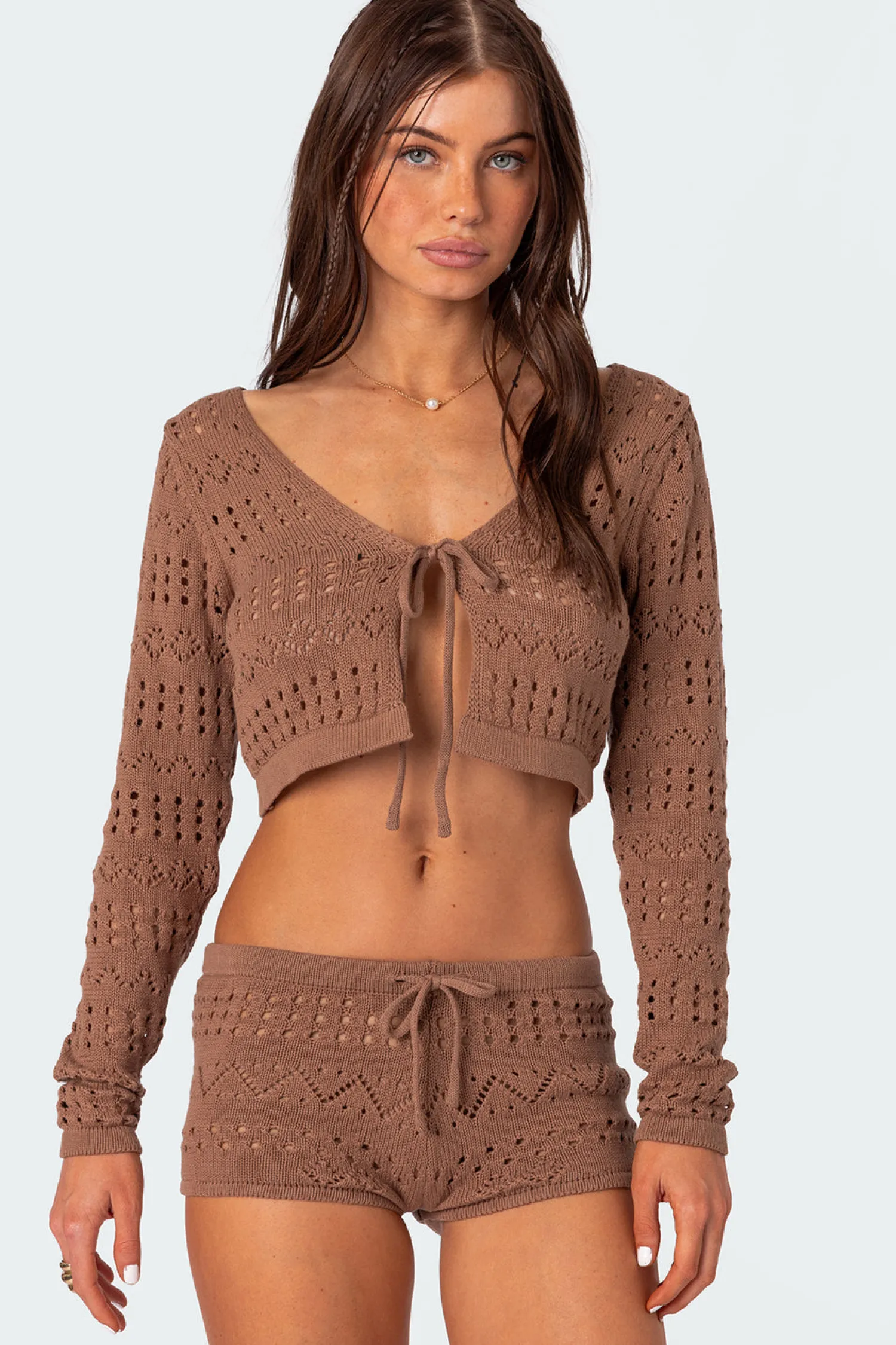 Crop Tops | Sweaters & Cardigans*edikted Betsy Tie Front Knitted Cardigan BROWN