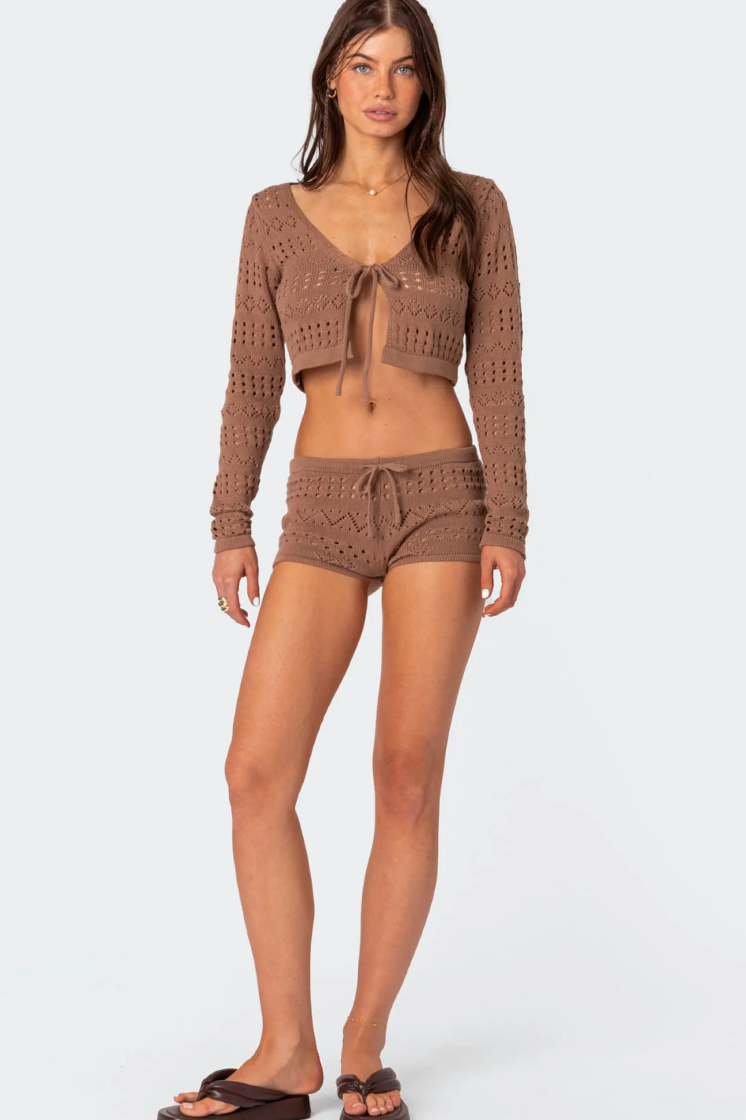 Crop Tops | Sweaters & Cardigans*edikted Betsy Tie Front Knitted Cardigan BROWN