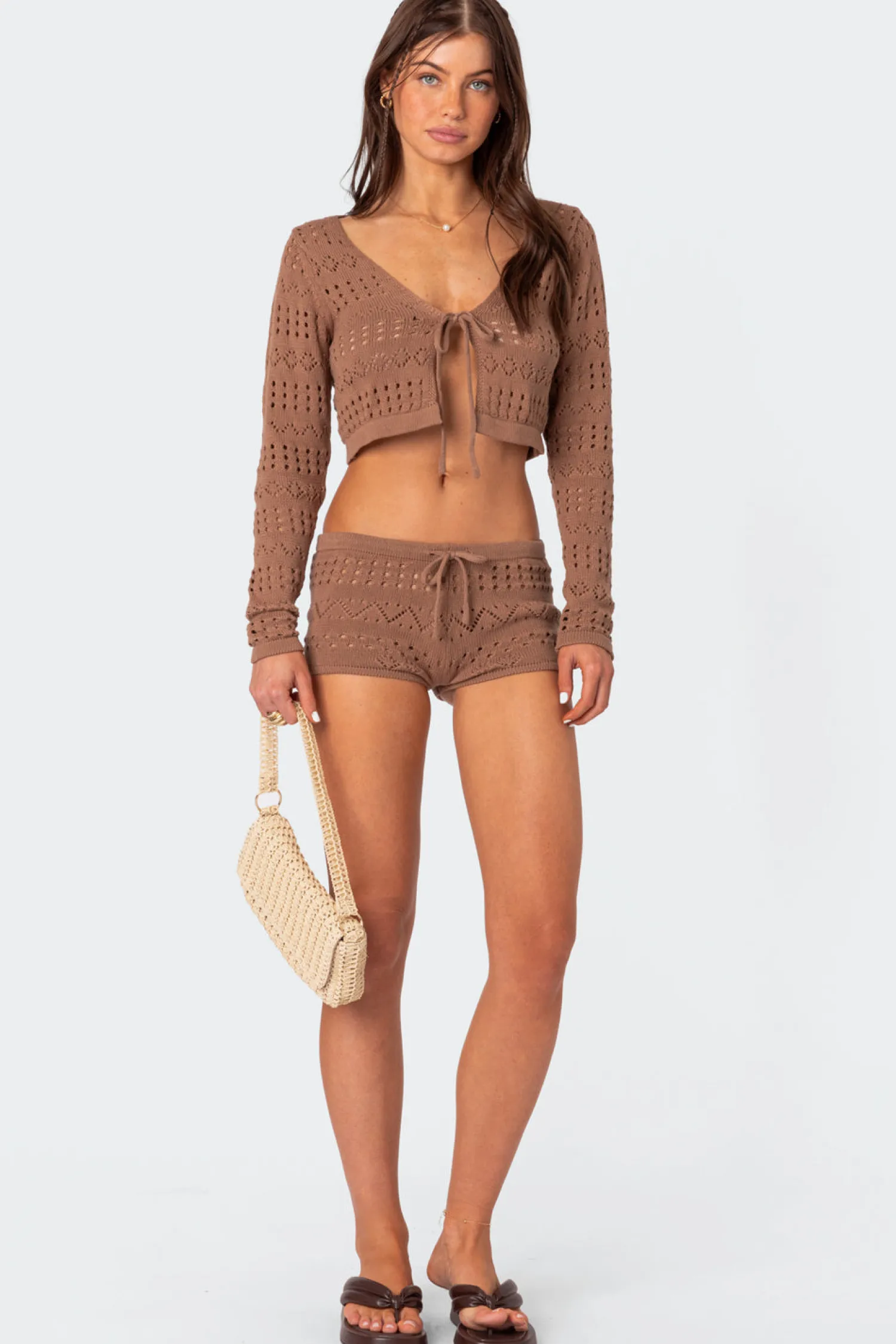 Shorts | Shorts*edikted Betsy Tie Front Knitted Shorts BROWN