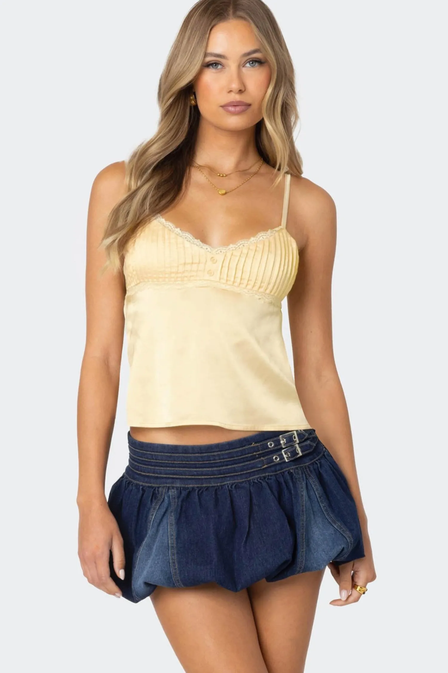 Tank Tops*edikted Blanca Satin Lace Trim Tank Top YELLOW