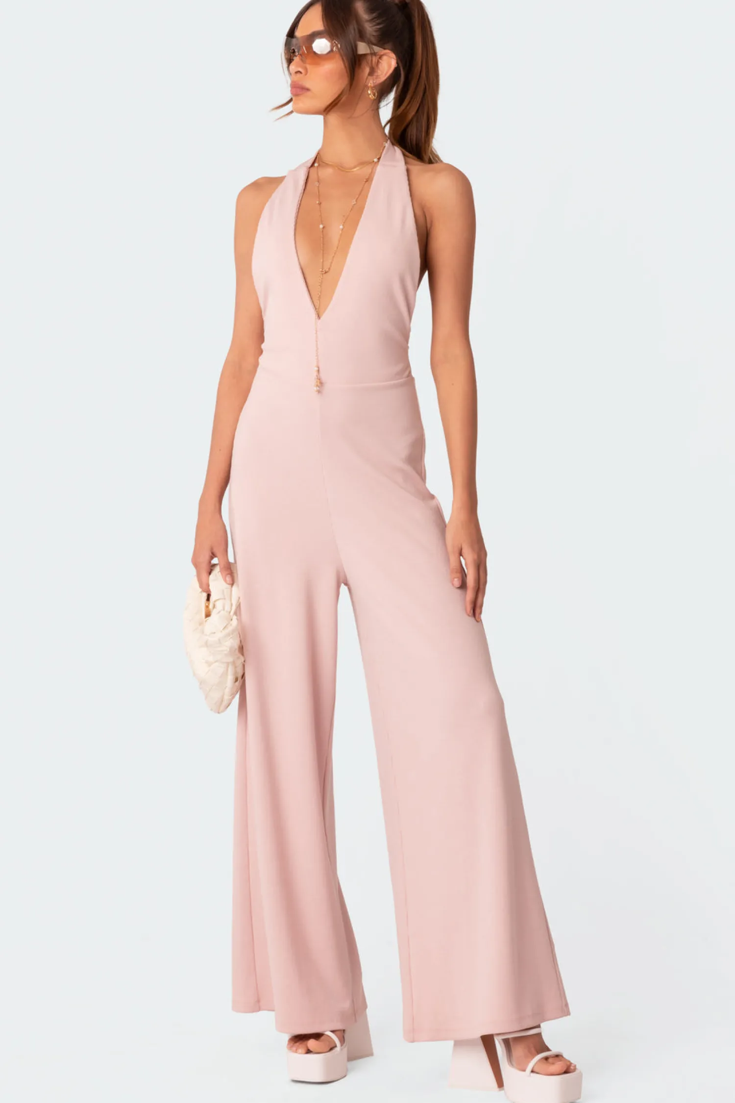 Jumpsuits & Rompers*edikted Blondie Ribbed Open Back Jumpsuit PINK