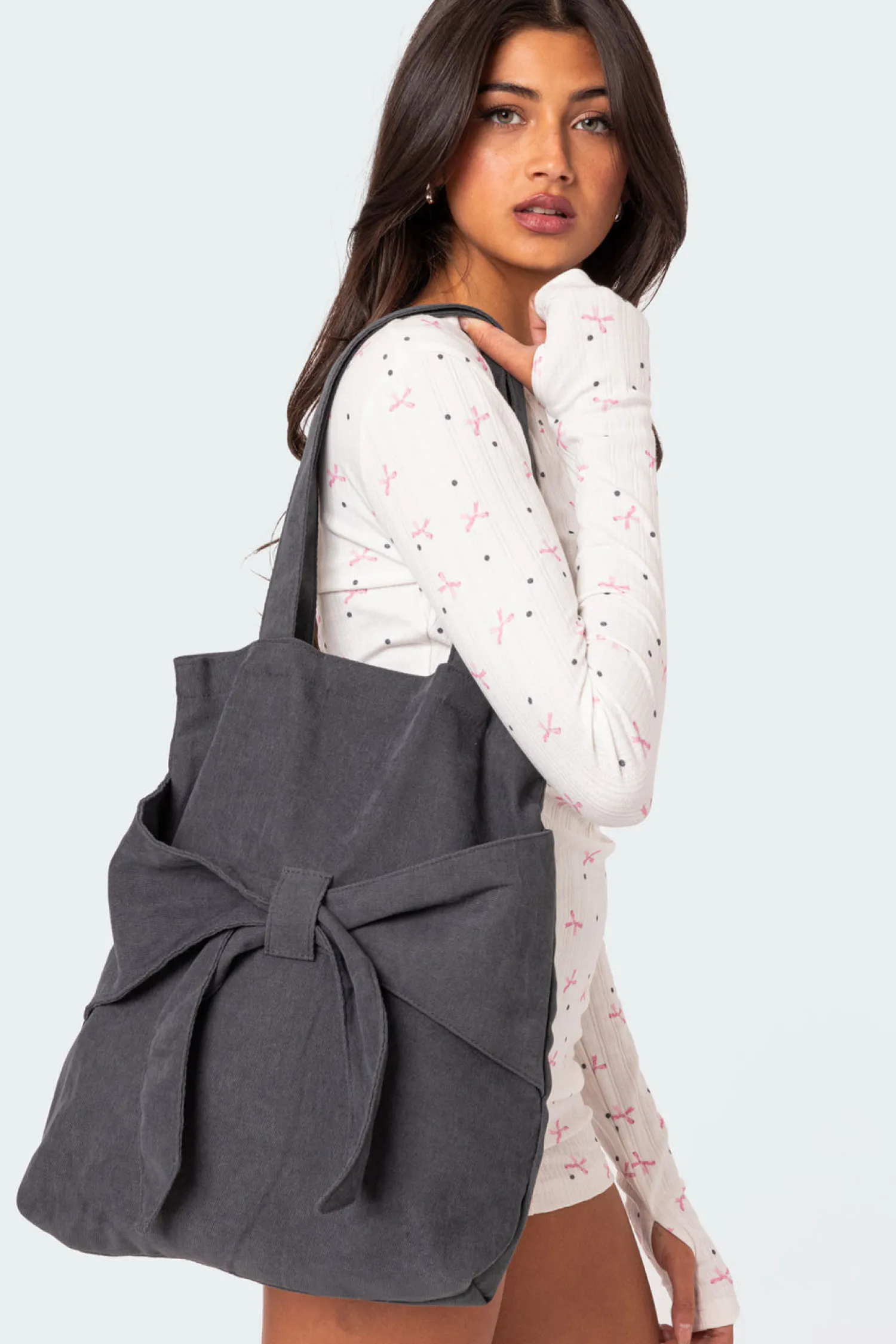 Bags*edikted Bow Detail Tote Bag DARK GRAY