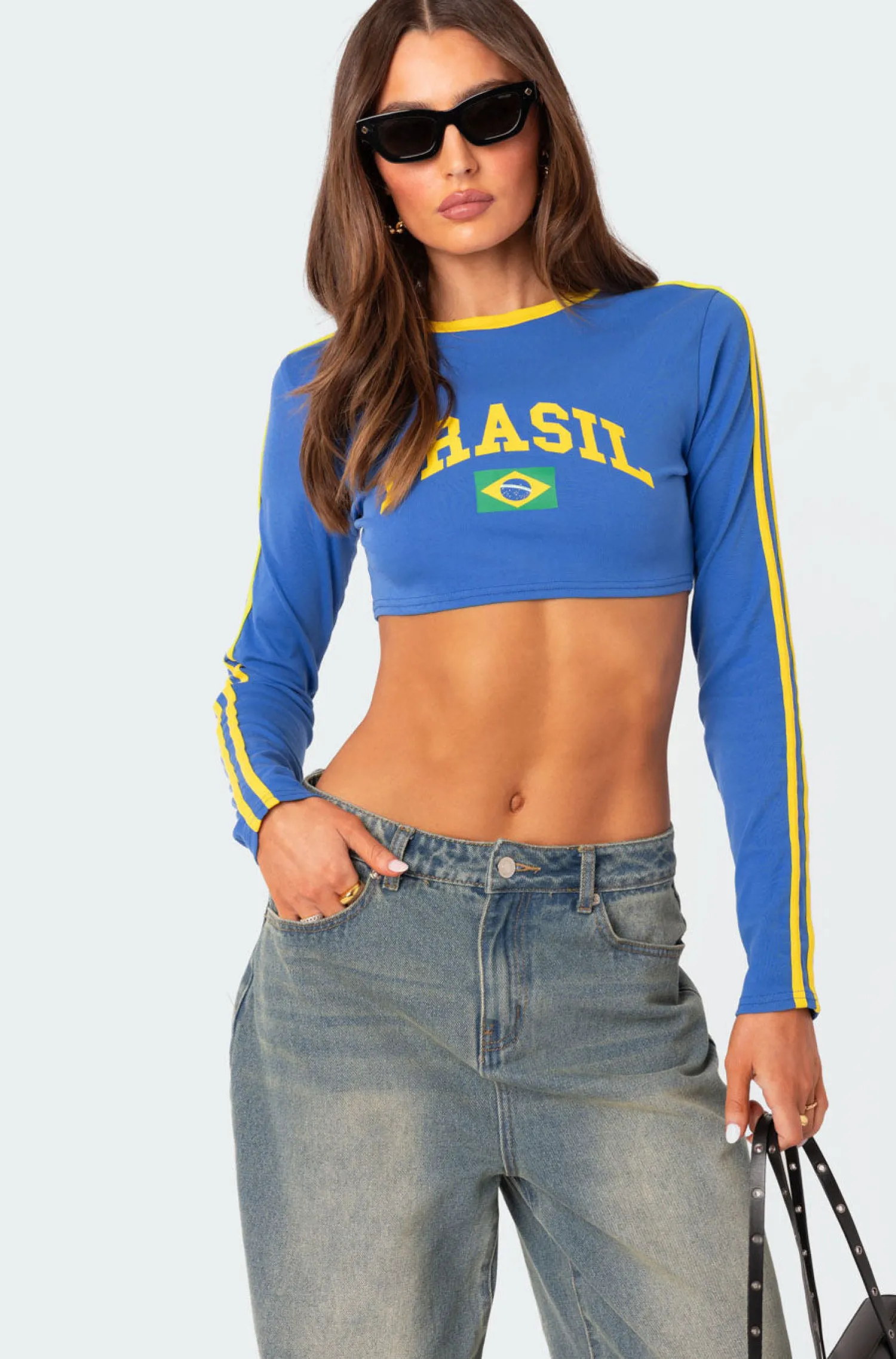 Crop Tops | T-Shirts*edikted Brasil Long Sleeved Crop Top BLUE