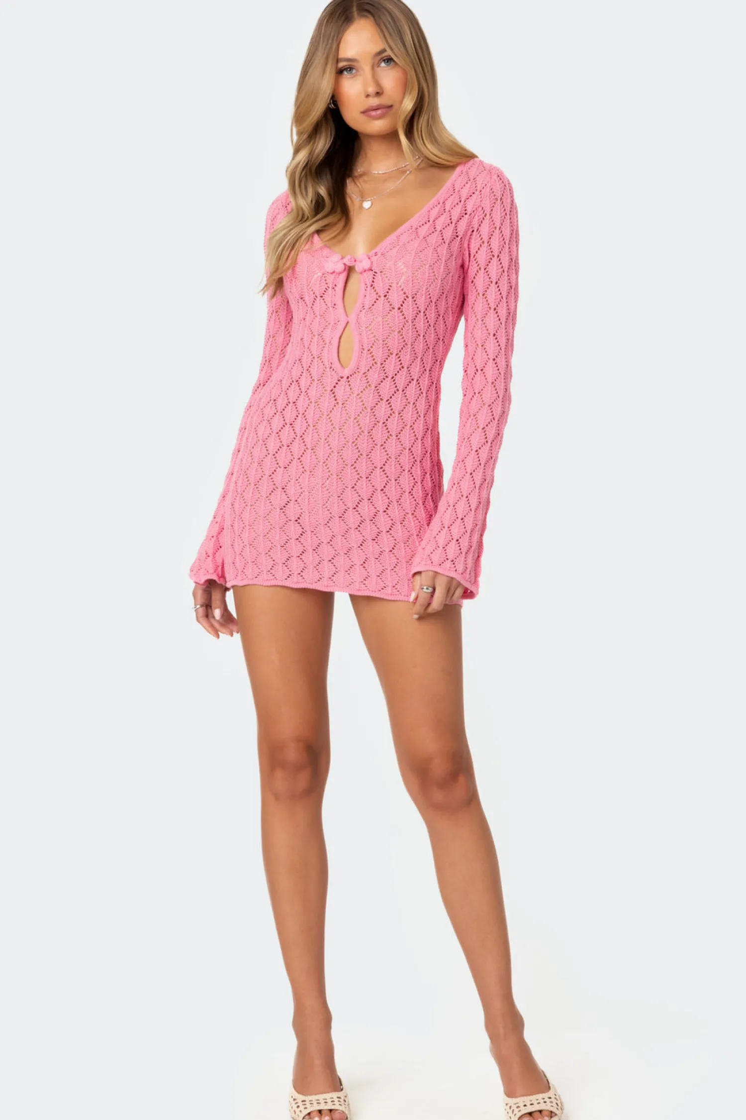 Cover Ups | Cover Ups*edikted Brie Cut Out Crochet Mini Dress PINK