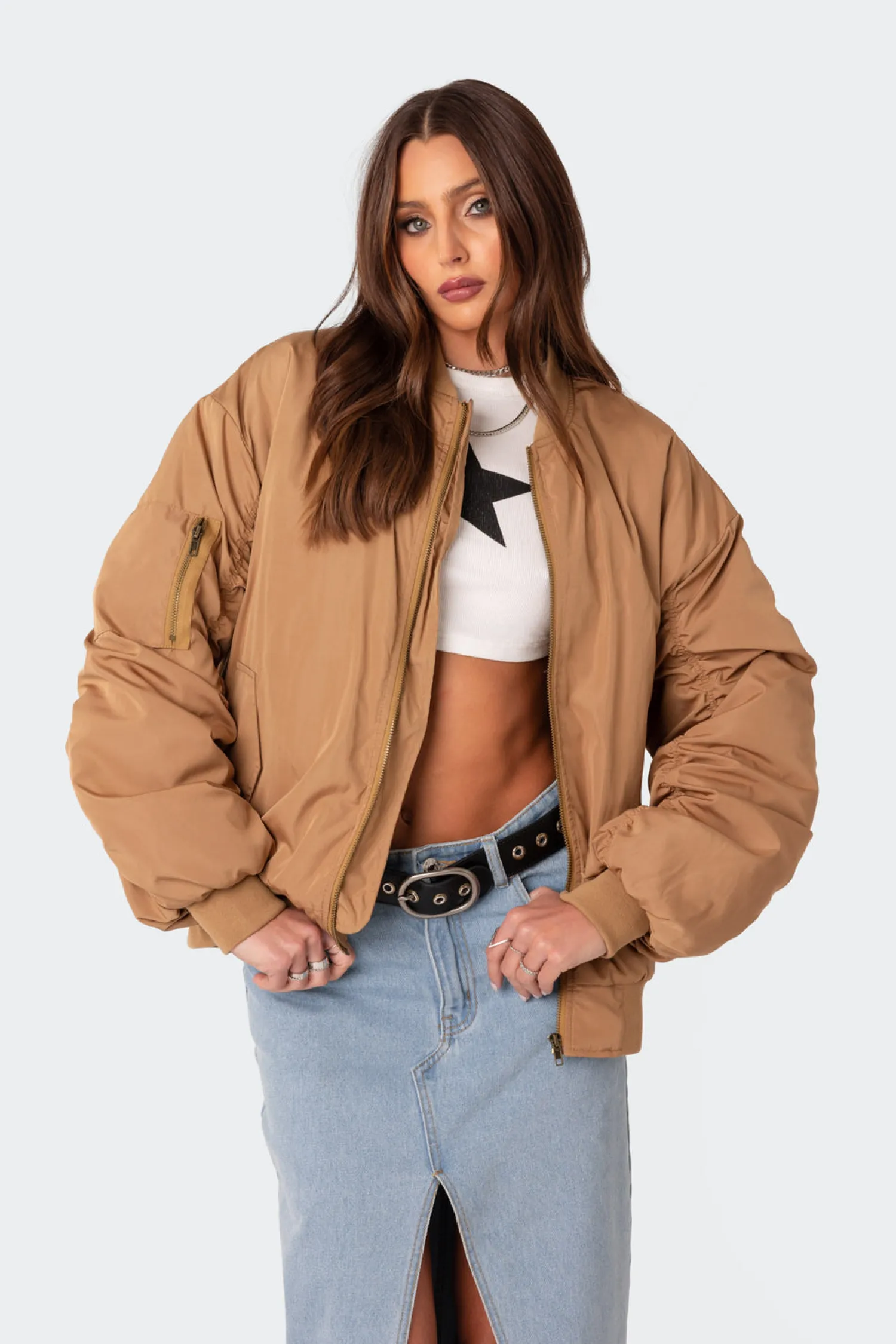 Jackets & Coats*edikted Cala Ruched Oversized Bomber Jacket CAMEL