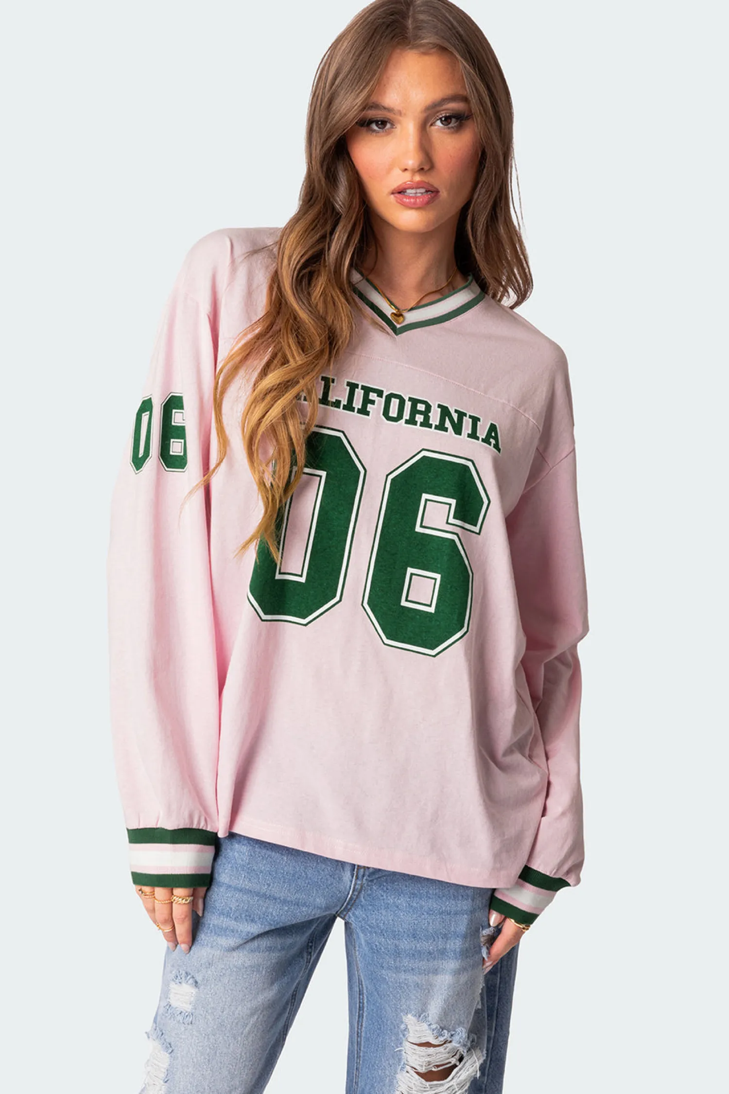 Long Sleeve Tops | T-Shirts*edikted Cali Oversized Baseball T Shirt LIGHT PINK