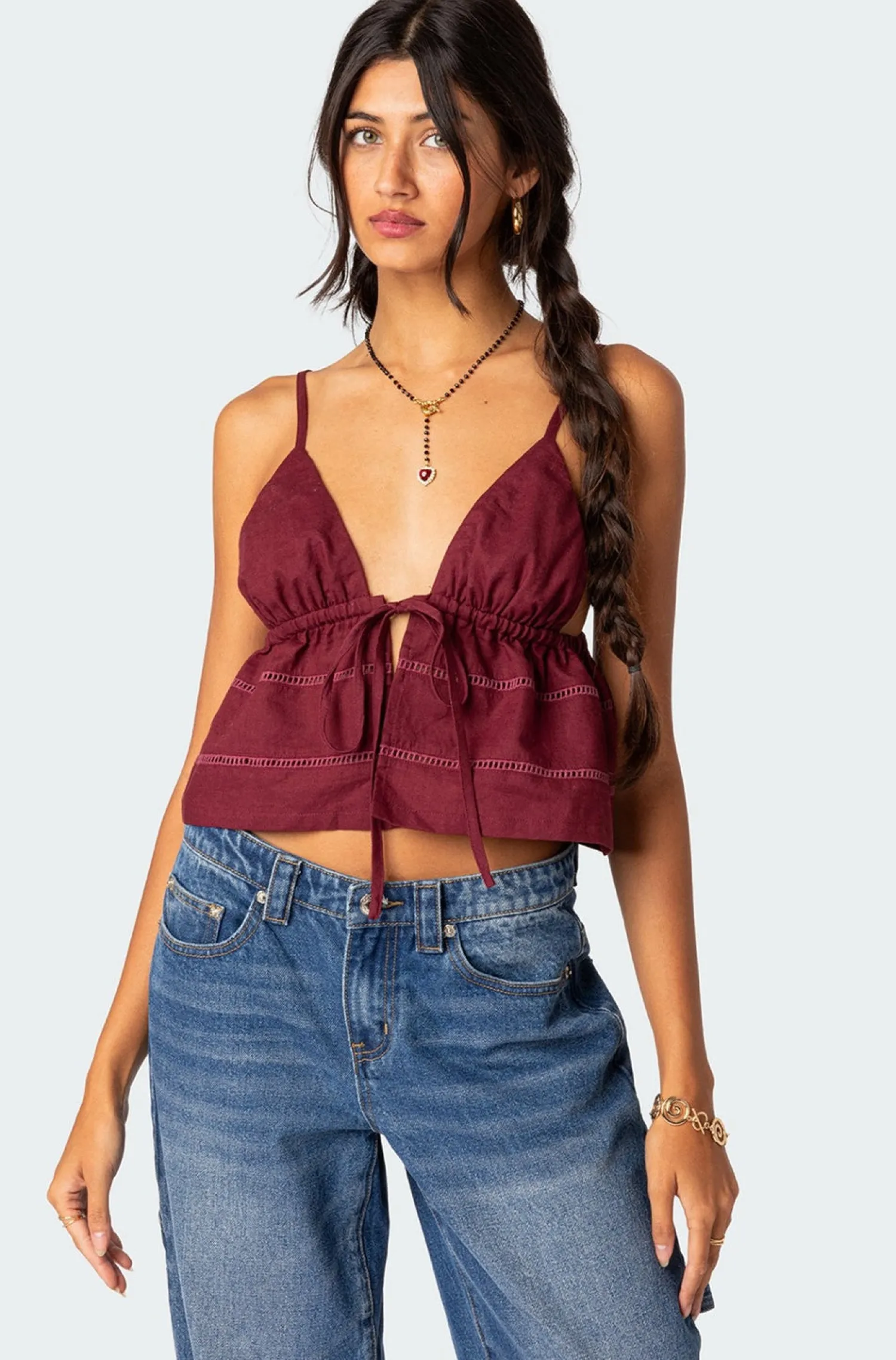 Crop Tops | Tank Tops*edikted Candy Cotton Tie Front Tank Top BURGUNDY