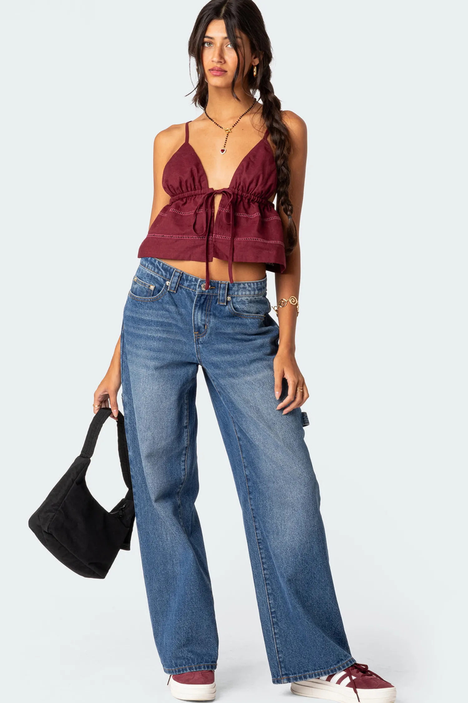 Crop Tops | Tank Tops*edikted Candy Cotton Tie Front Tank Top BURGUNDY