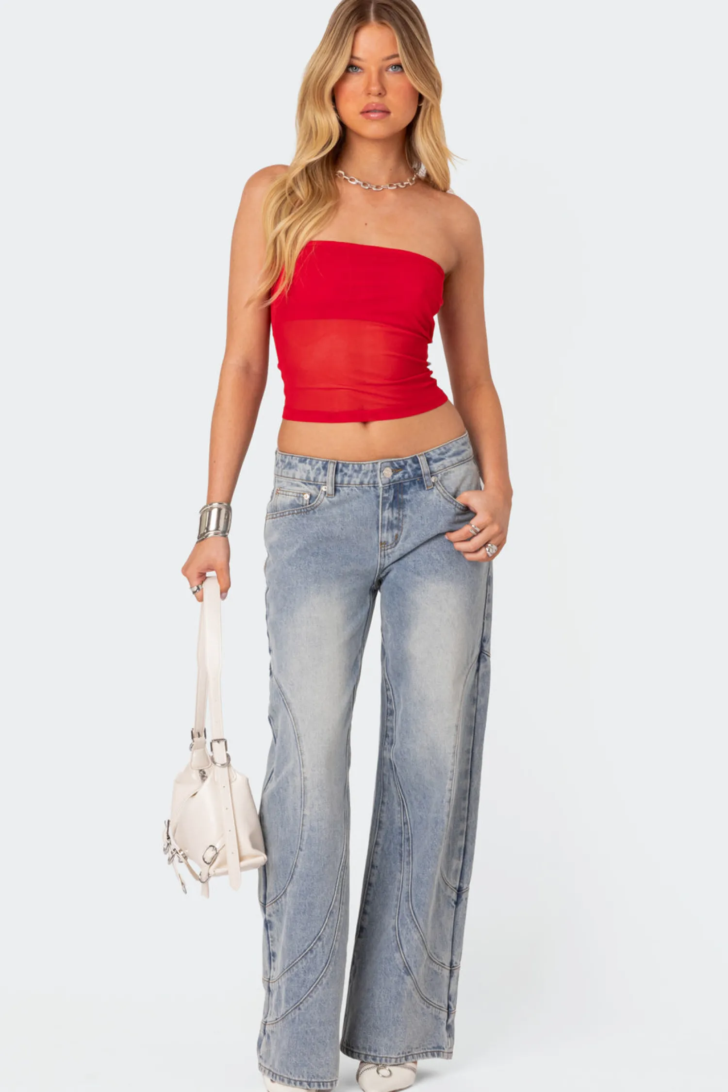 Strapless Tops | Tops*edikted Celestia Sheer Mesh Tube Top RED