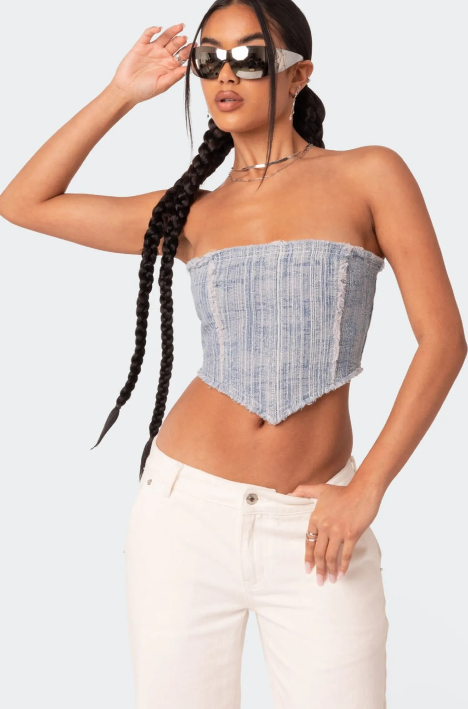 Corsets | Corsets*edikted Cici Distressed Denim Corset LIGHT BLUE