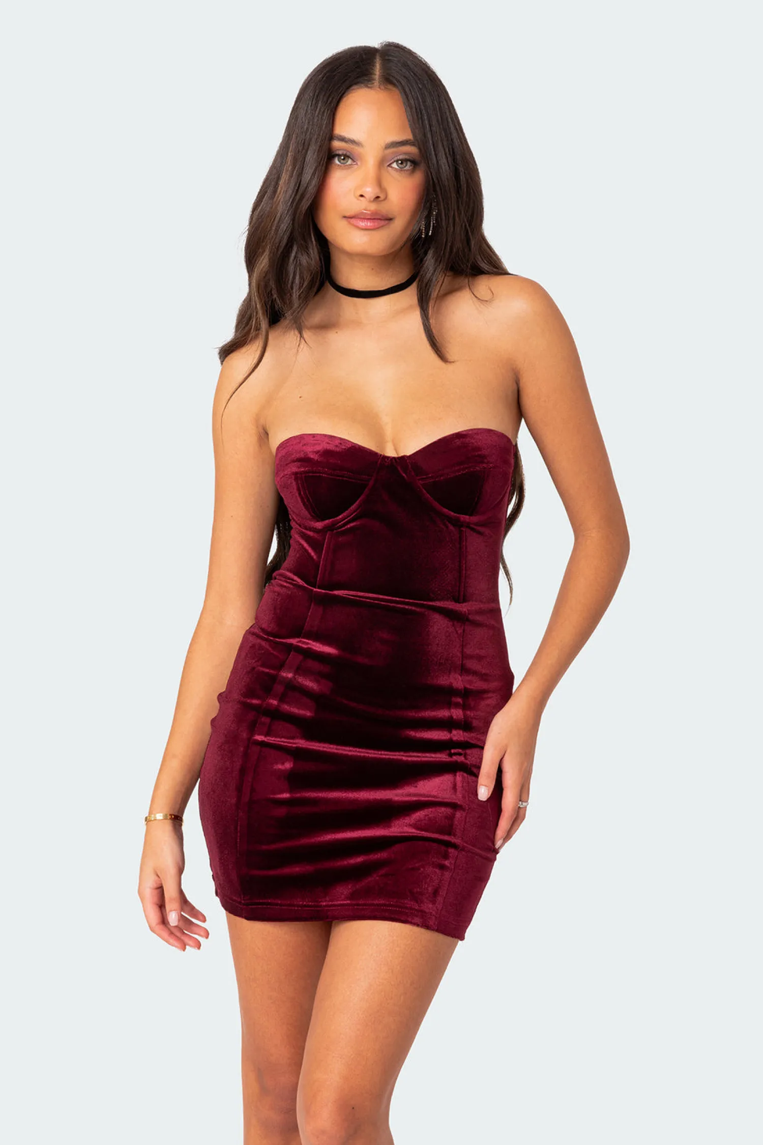 Mini Dresses | Dresses*edikted Cinnamon Velvet Cupped Mini Dress BURGUNDY