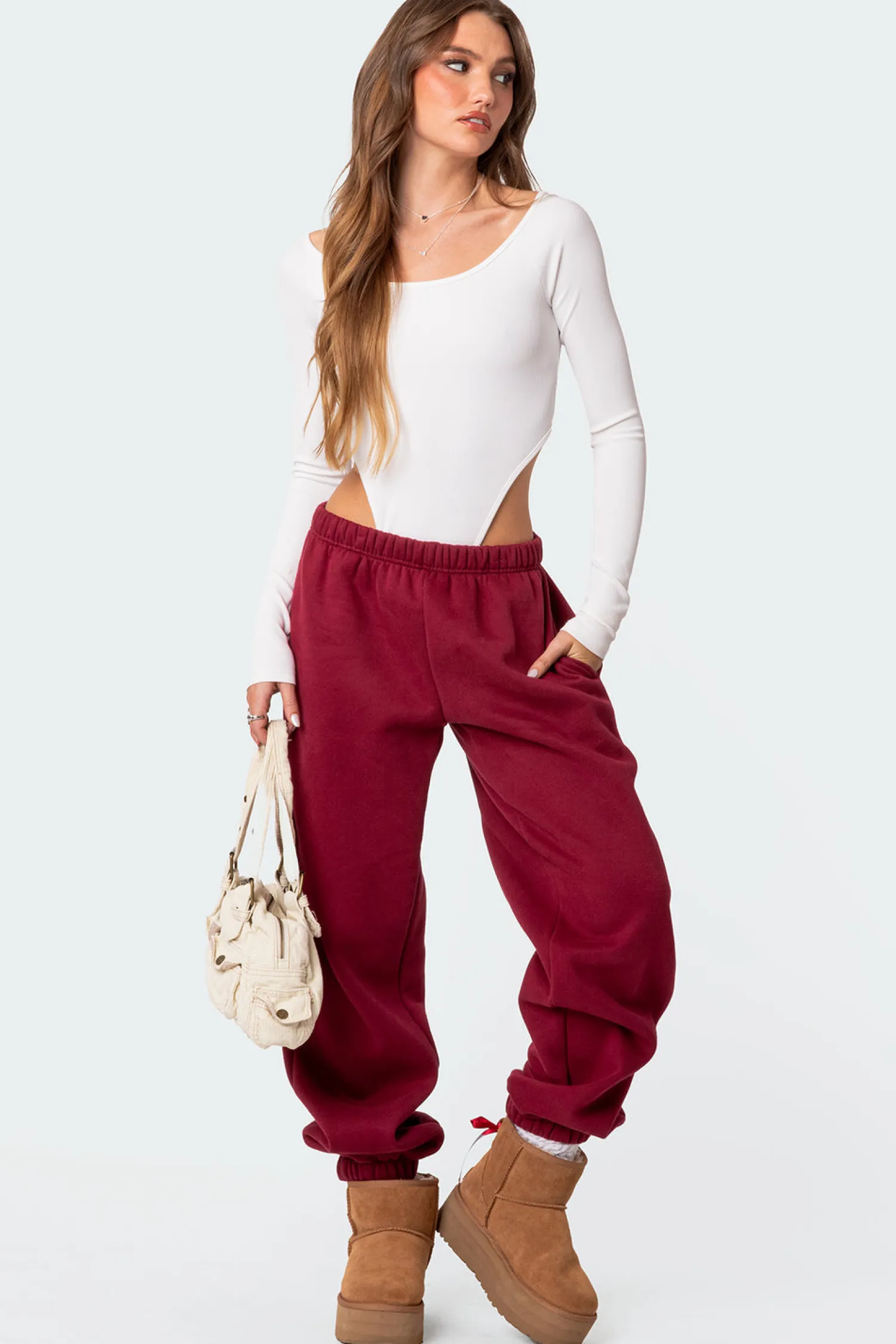 Pants | Pants*edikted Clark Oversized Sweatpants BURGUNDY