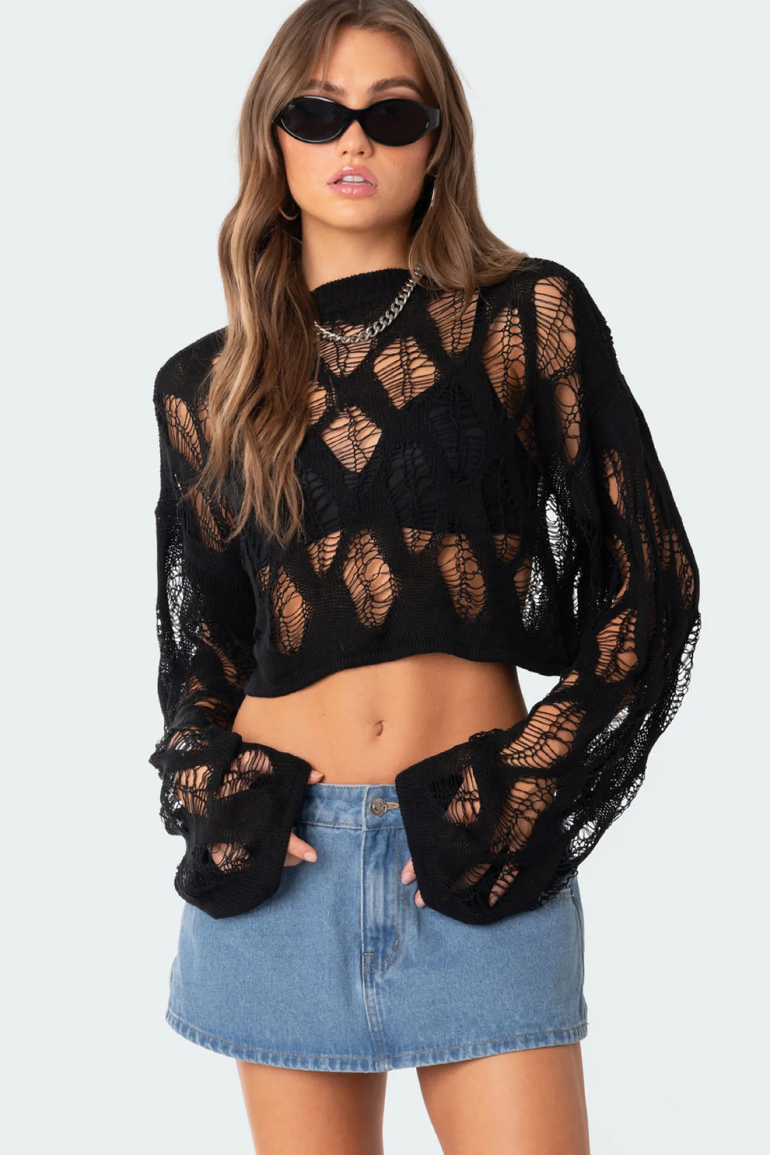 Crop Tops | Sweaters & Cardigans*edikted Clover Distressed Sweater BLACK