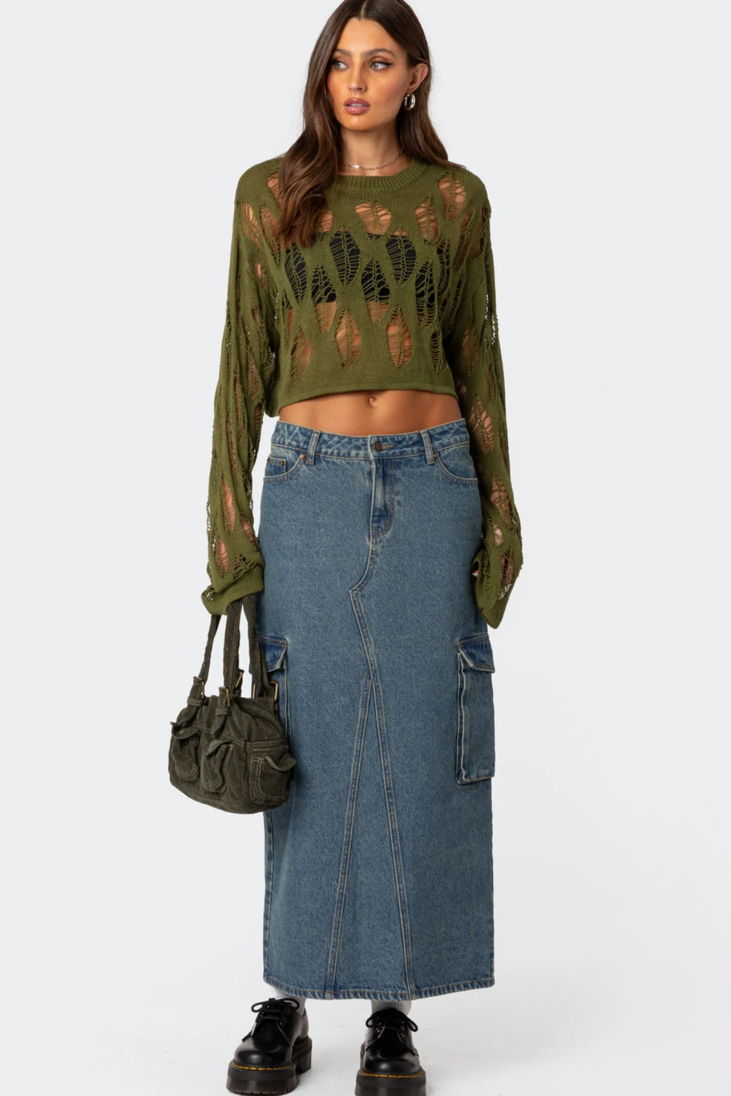 Crop Tops | Sweaters & Cardigans*edikted Clover Distressed Sweater OLIVE