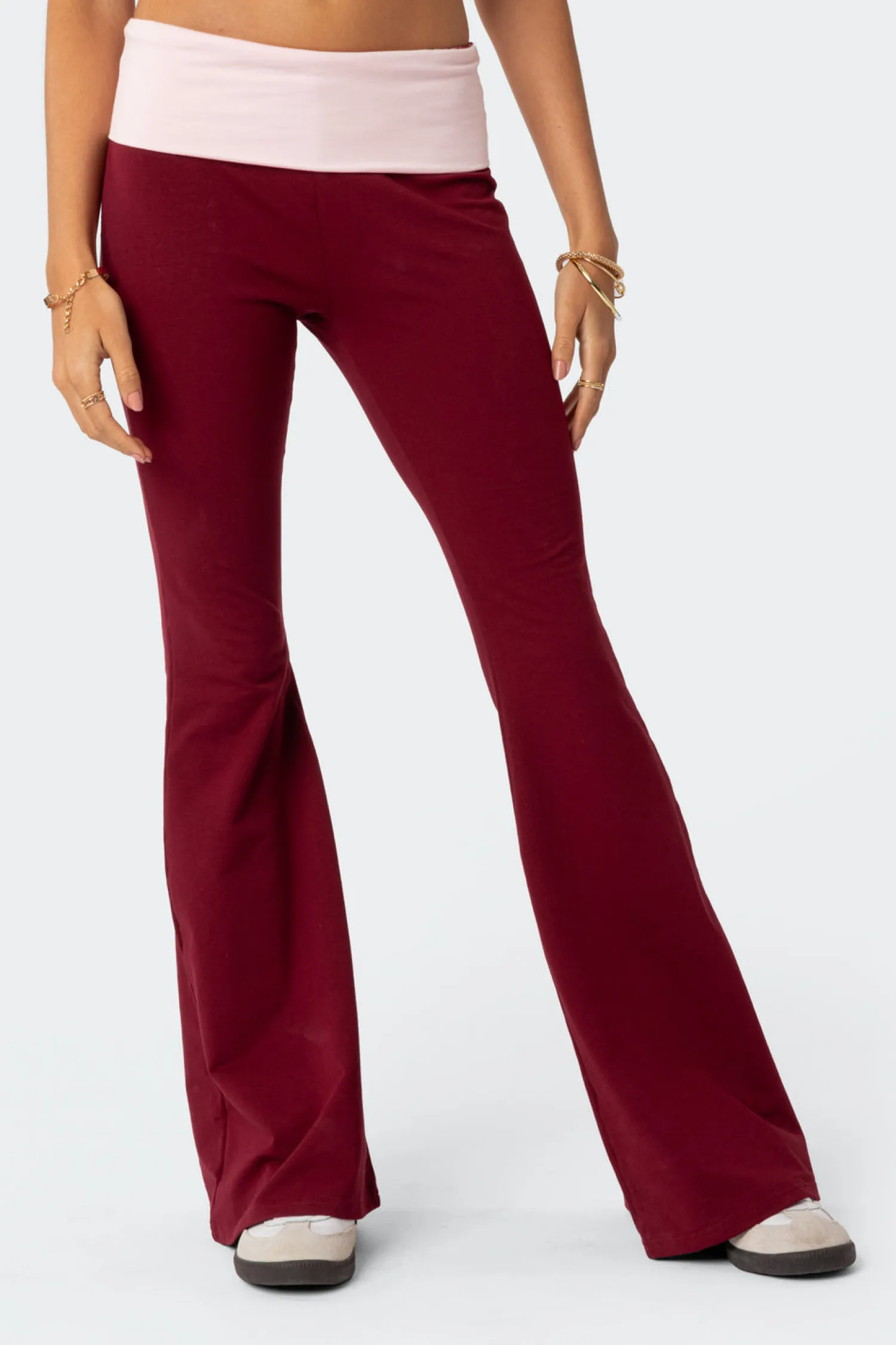 Pants | Pants*edikted Contrast Fold Over Flared Leggings BURGUNDY