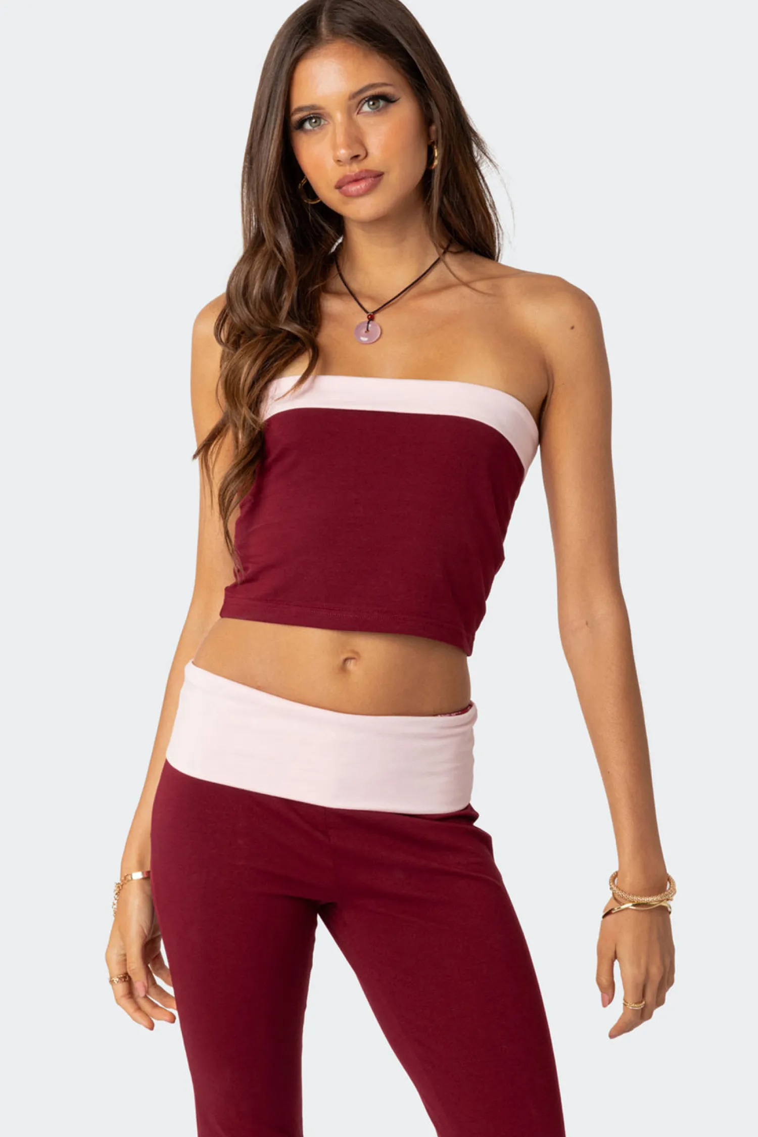 Crop Tops | Strapless Tops*edikted Contrast Fold Over Tube Top BURGUNDY