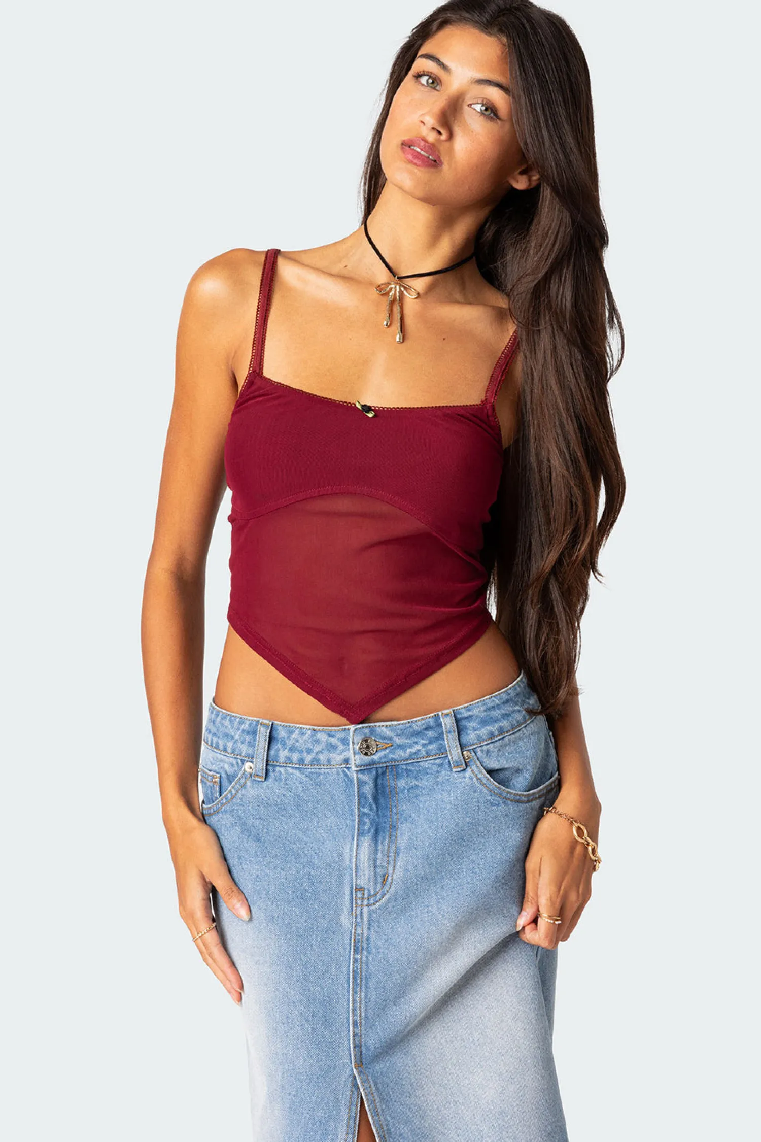 Crop Tops | Tank Tops*edikted Cressida Sheer Mesh Tank Top BURGUNDY