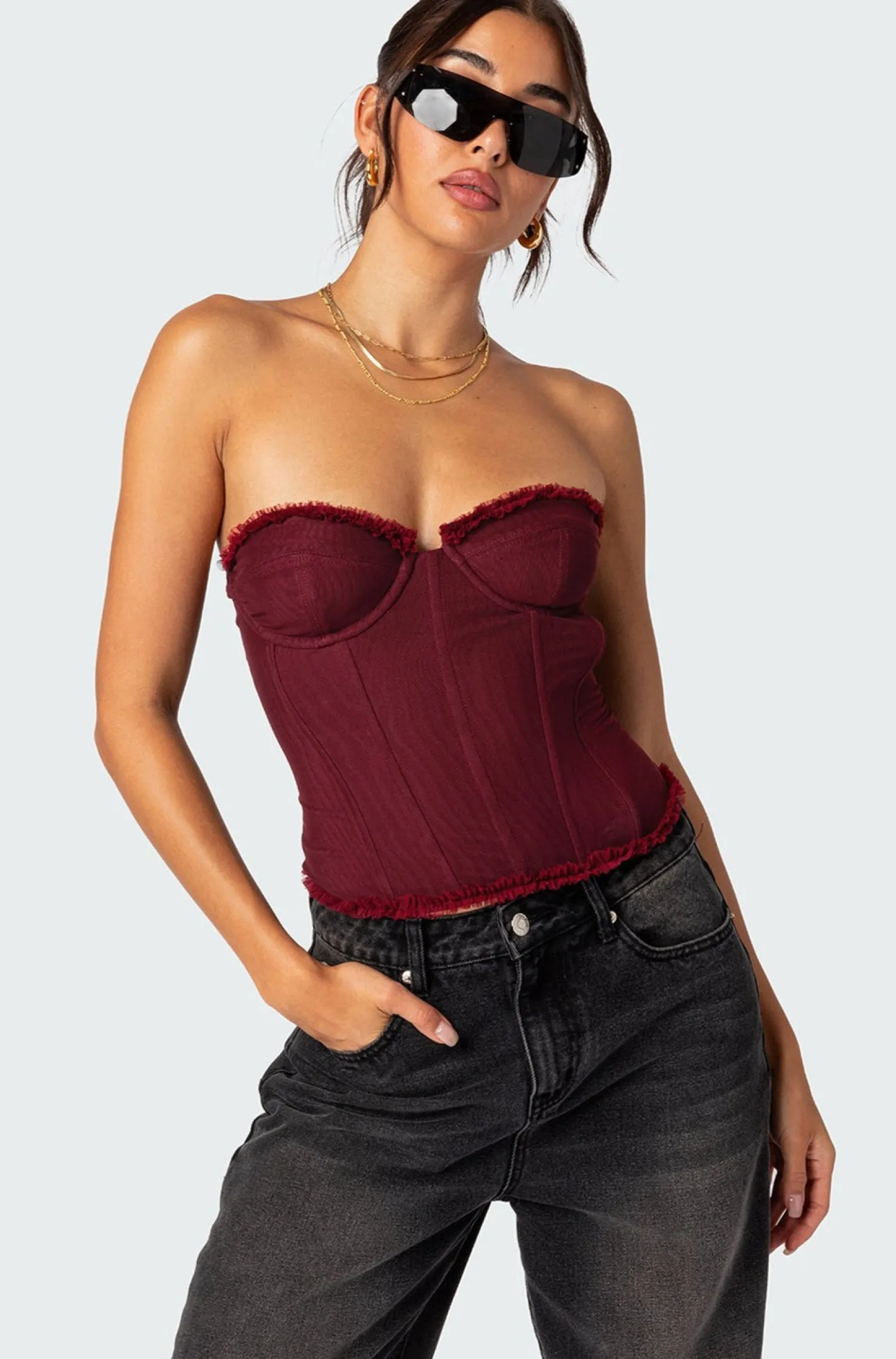 Corsets | Corsets*edikted Deirdre Mesh Lace Up Corset BURGUNDY