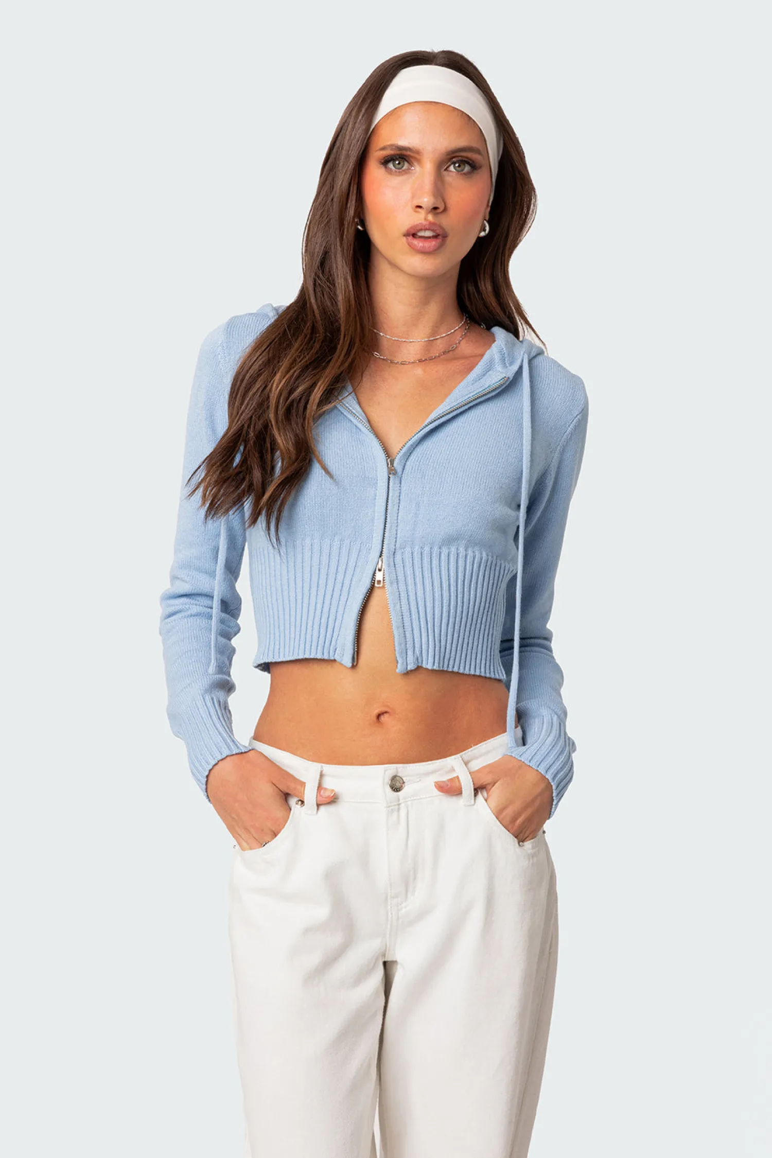 Sweaters & Cardigans | Long Sleeve Tops*edikted Desiree Knitted Hooded Cardigan LIGHT BLUE