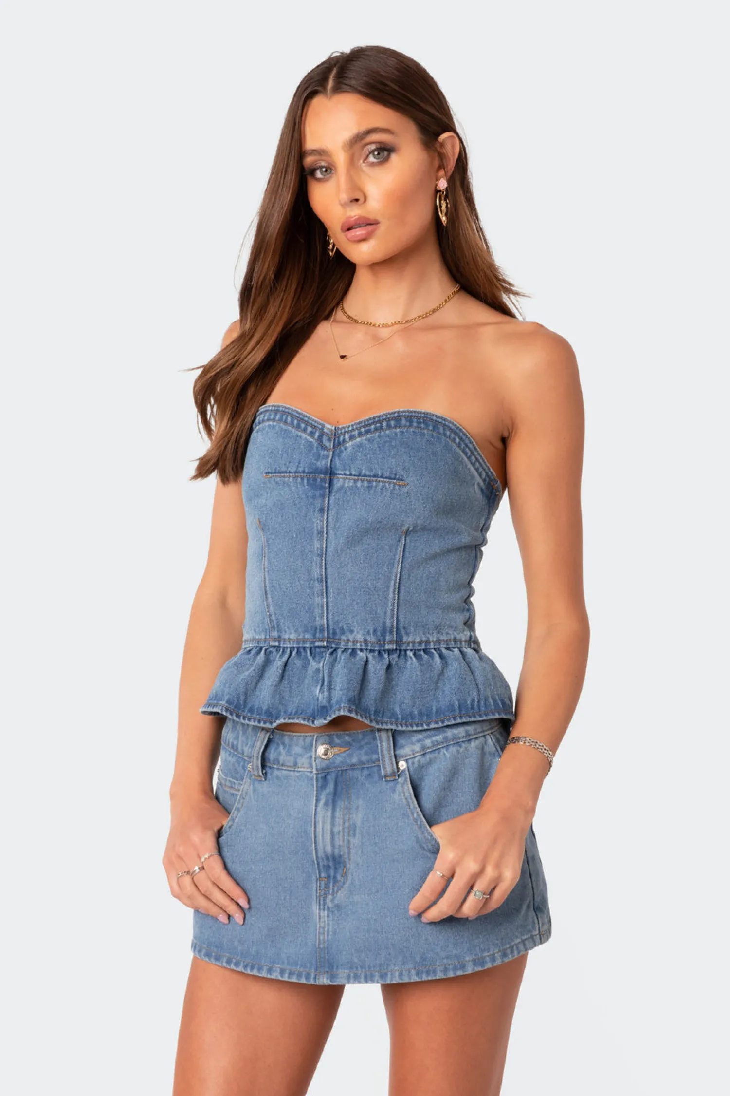 Corsets | Corsets*edikted Echo Peplum Denim Corset BLUE