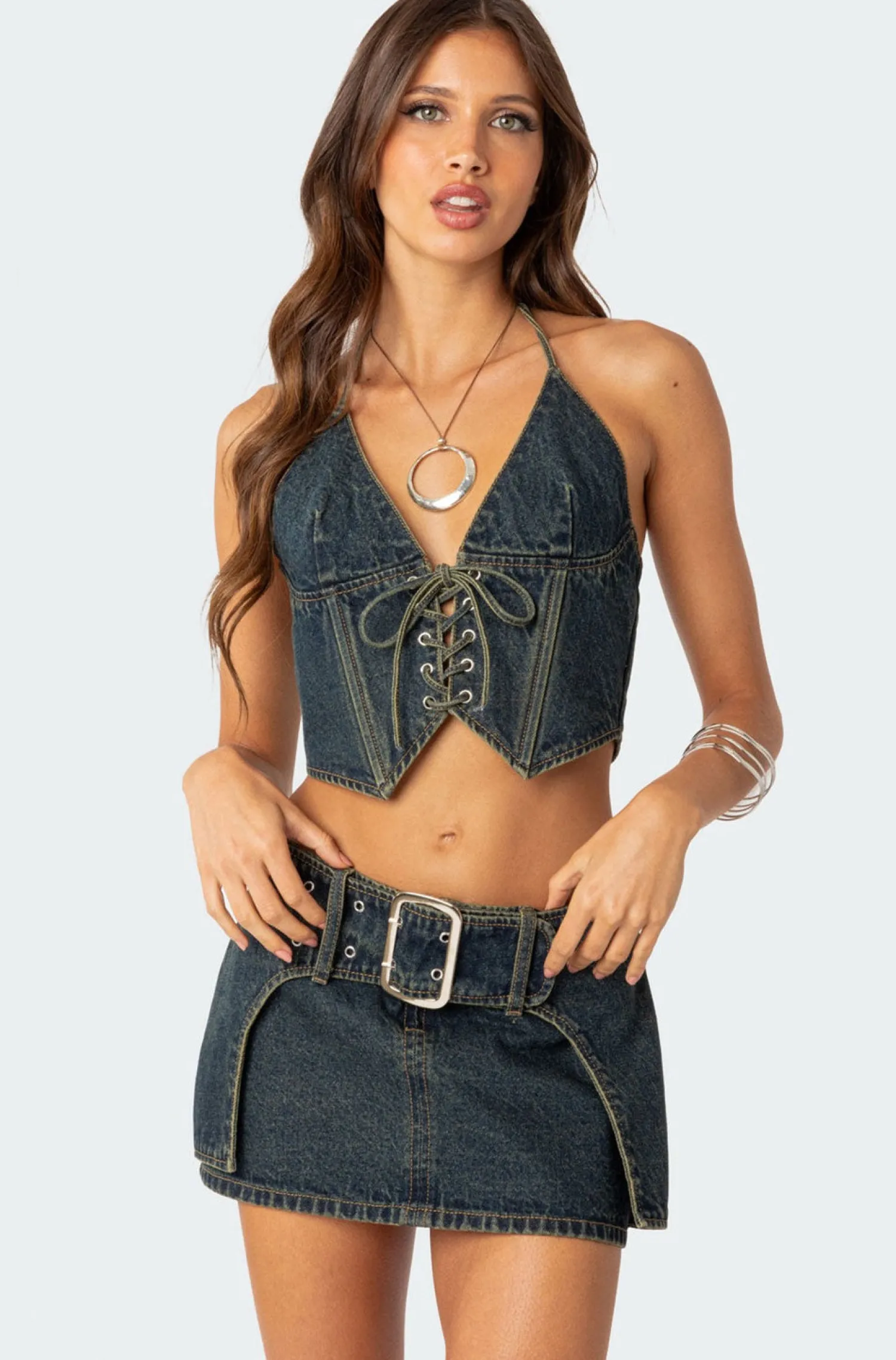 Corsets | Corsets*edikted Elara Washed Denim Lace Up Corset BLUE