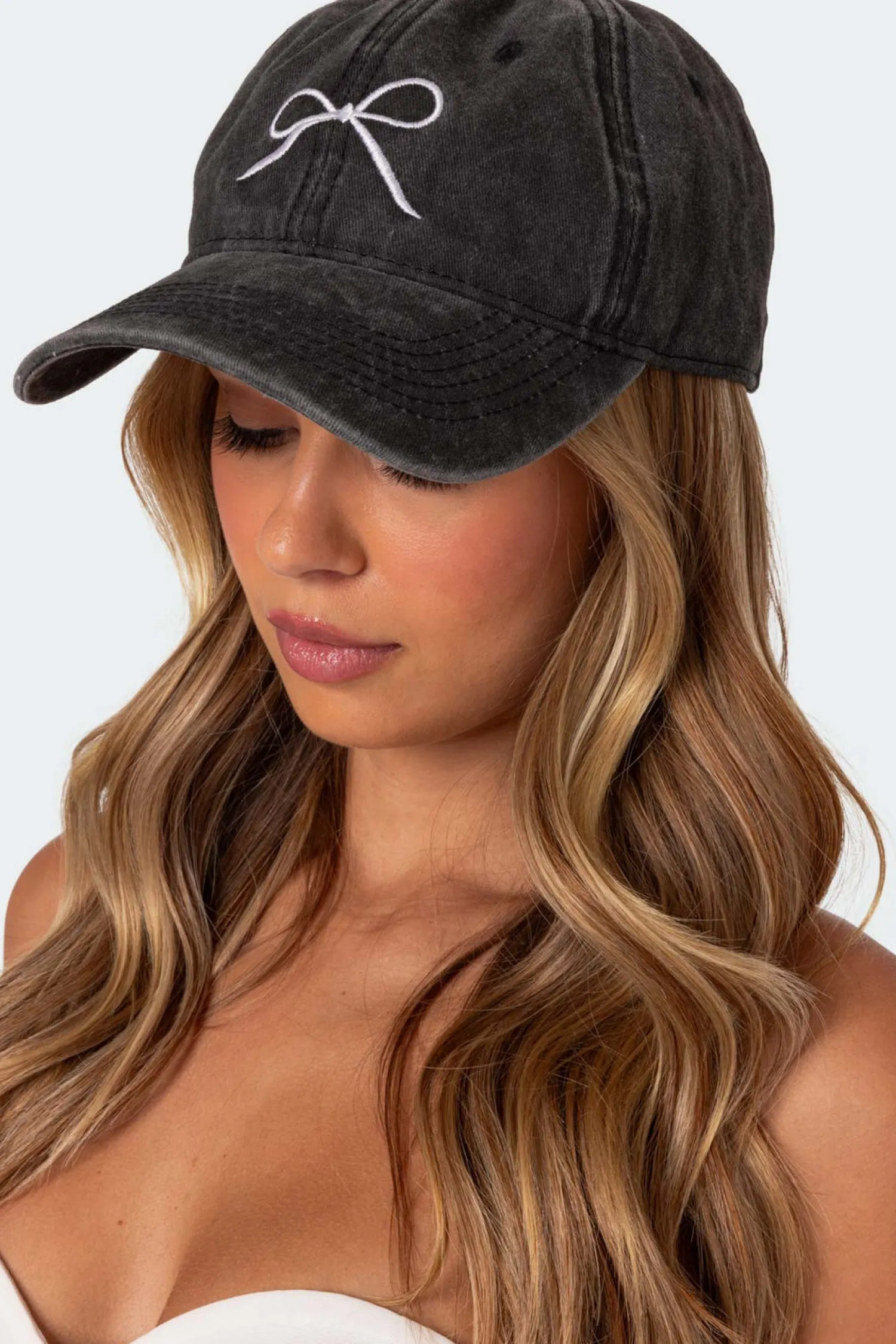 Hats & Scarfs*edikted Embroidered Bow Washed Baseball Cap BLACK