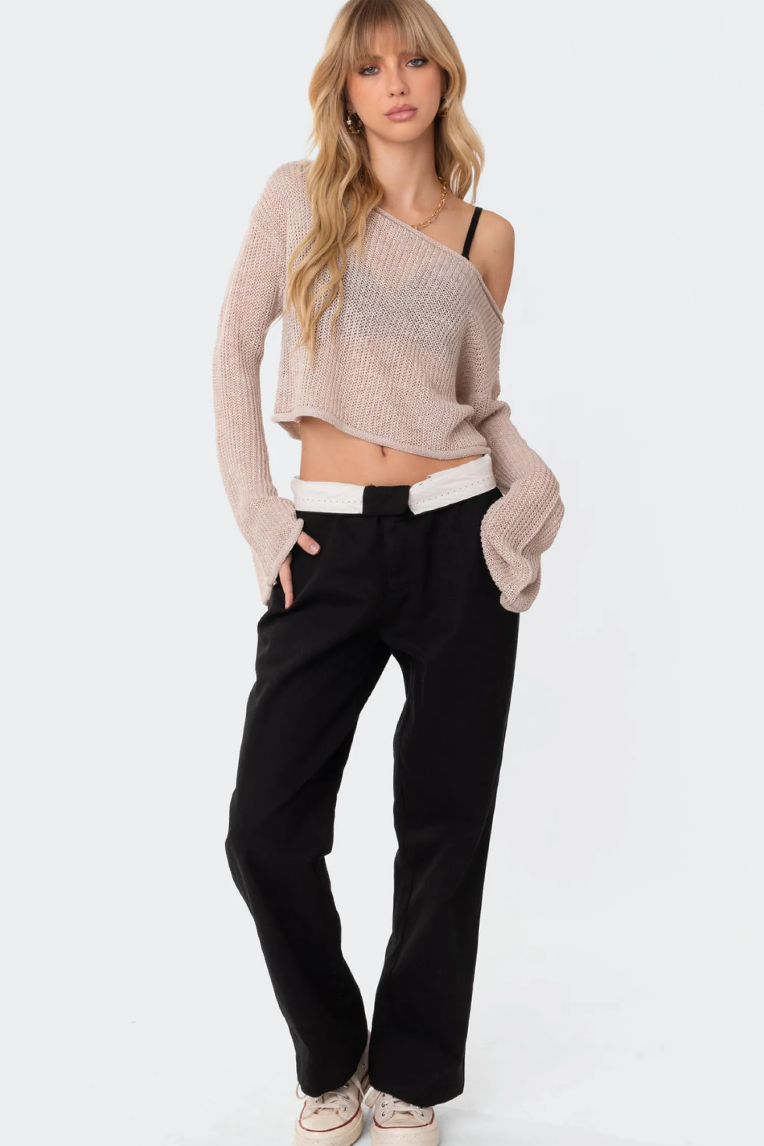 Long Sleeve Tops | Knitted Tops*edikted Emmie Off The Shoulder Sheer Knitted Top BEIGE