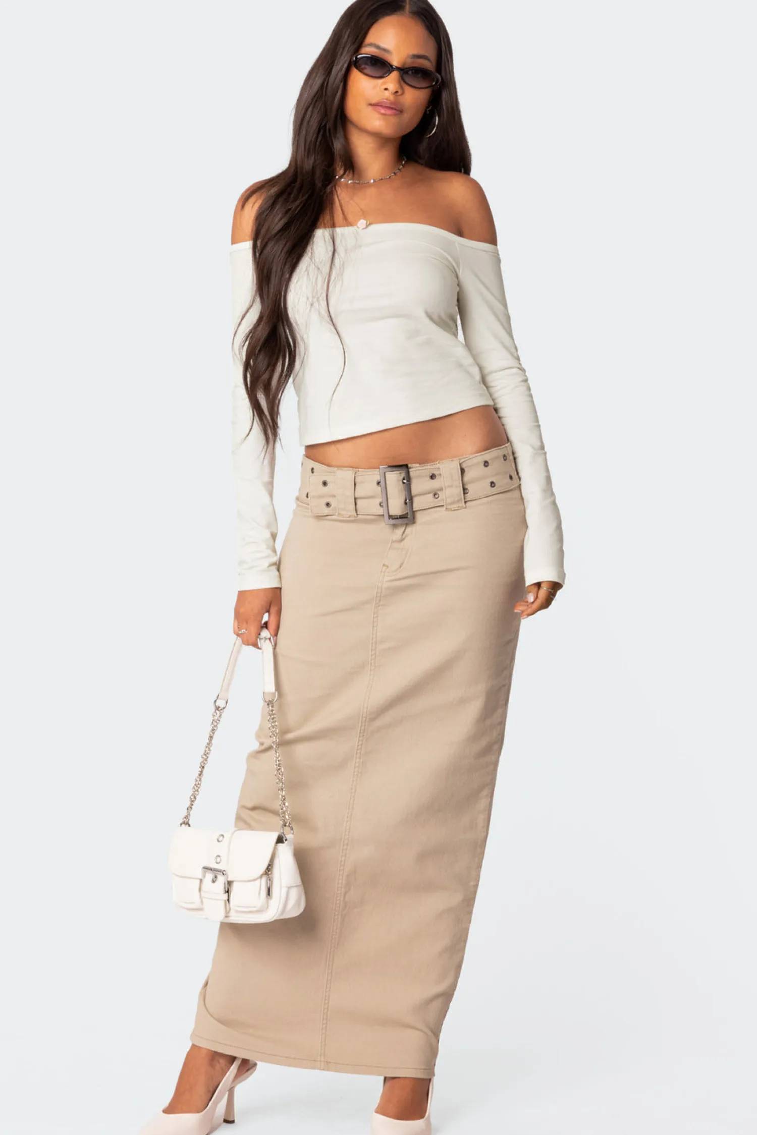 Skirts | Skirts*edikted Evangeline Belted Denim Maxi Skirt CAMEL