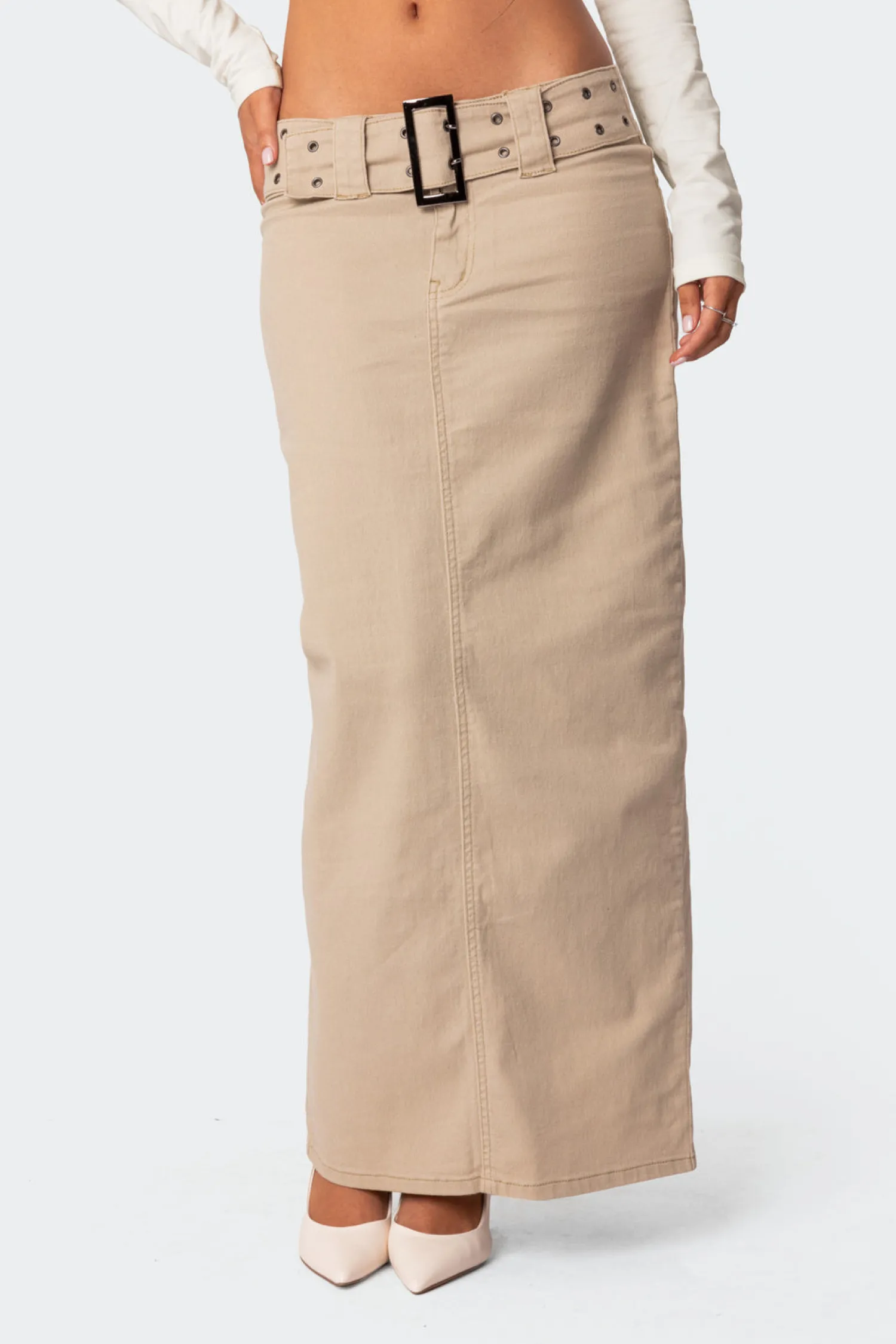 Skirts | Skirts*edikted Evangeline Belted Denim Maxi Skirt CAMEL