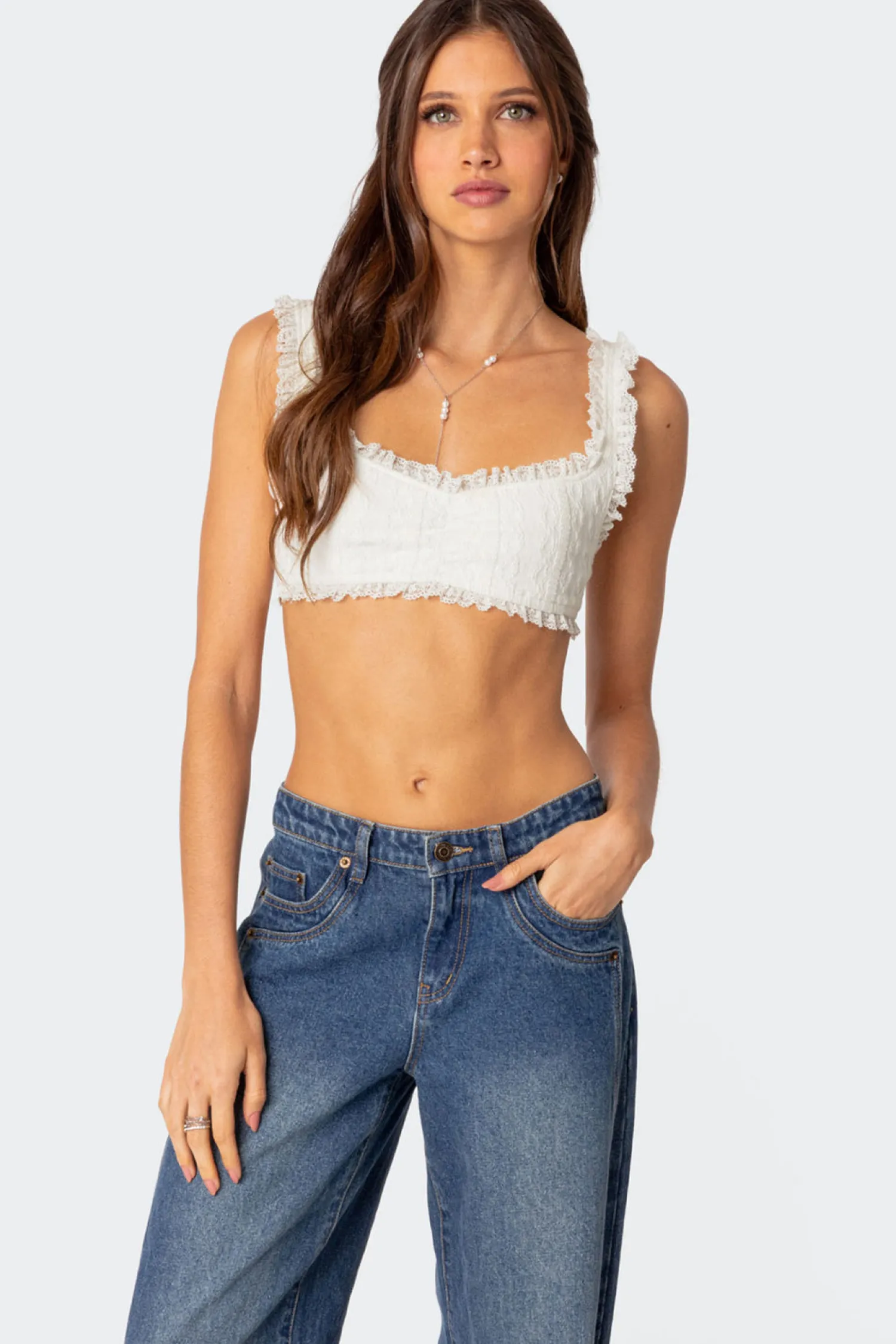 Crop Tops*edikted Fairytale Lacey Crop Top WHITE