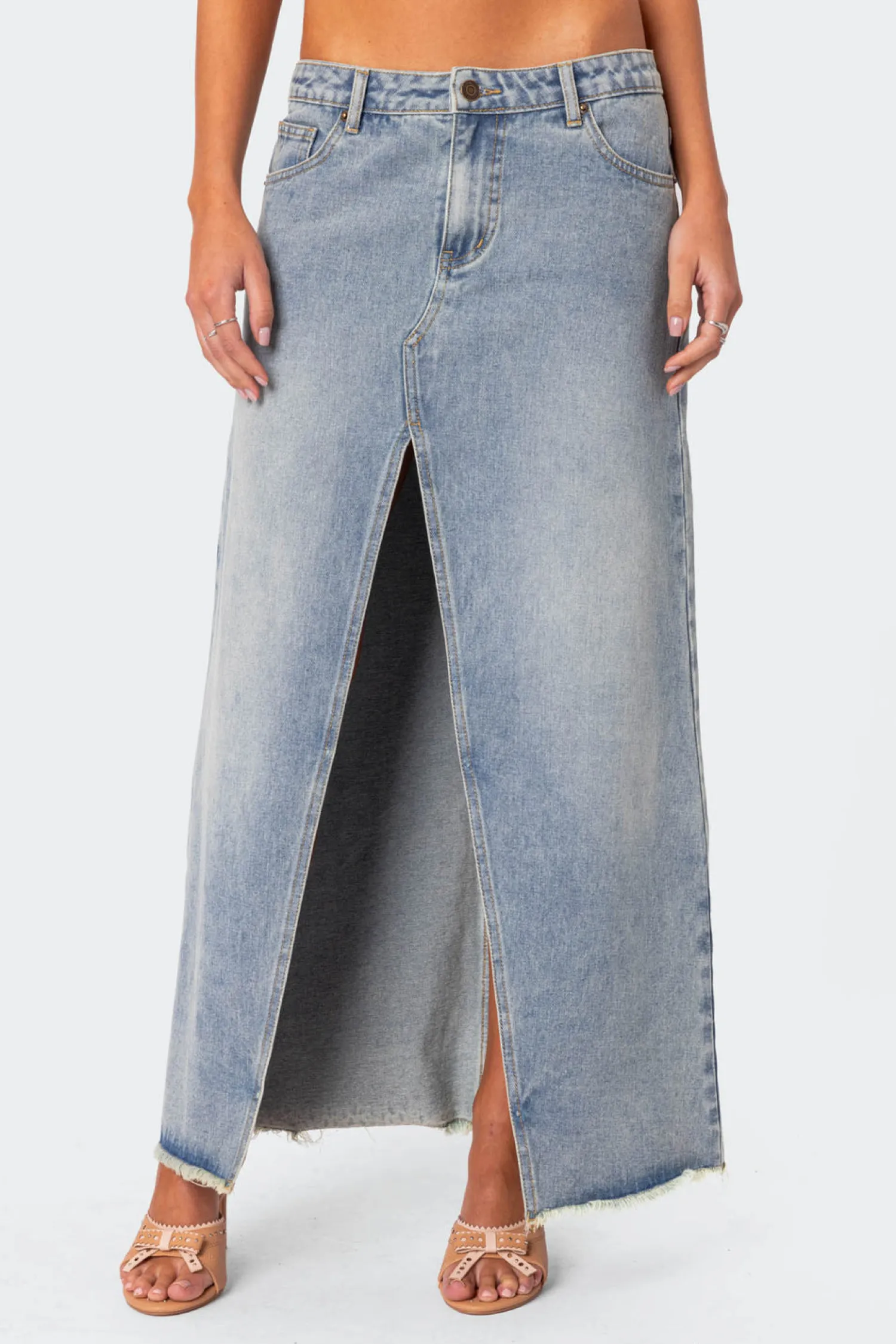 Skirts | Skirts*edikted Front Slit Washed Denim Maxi Skirt LIGHT BLUE