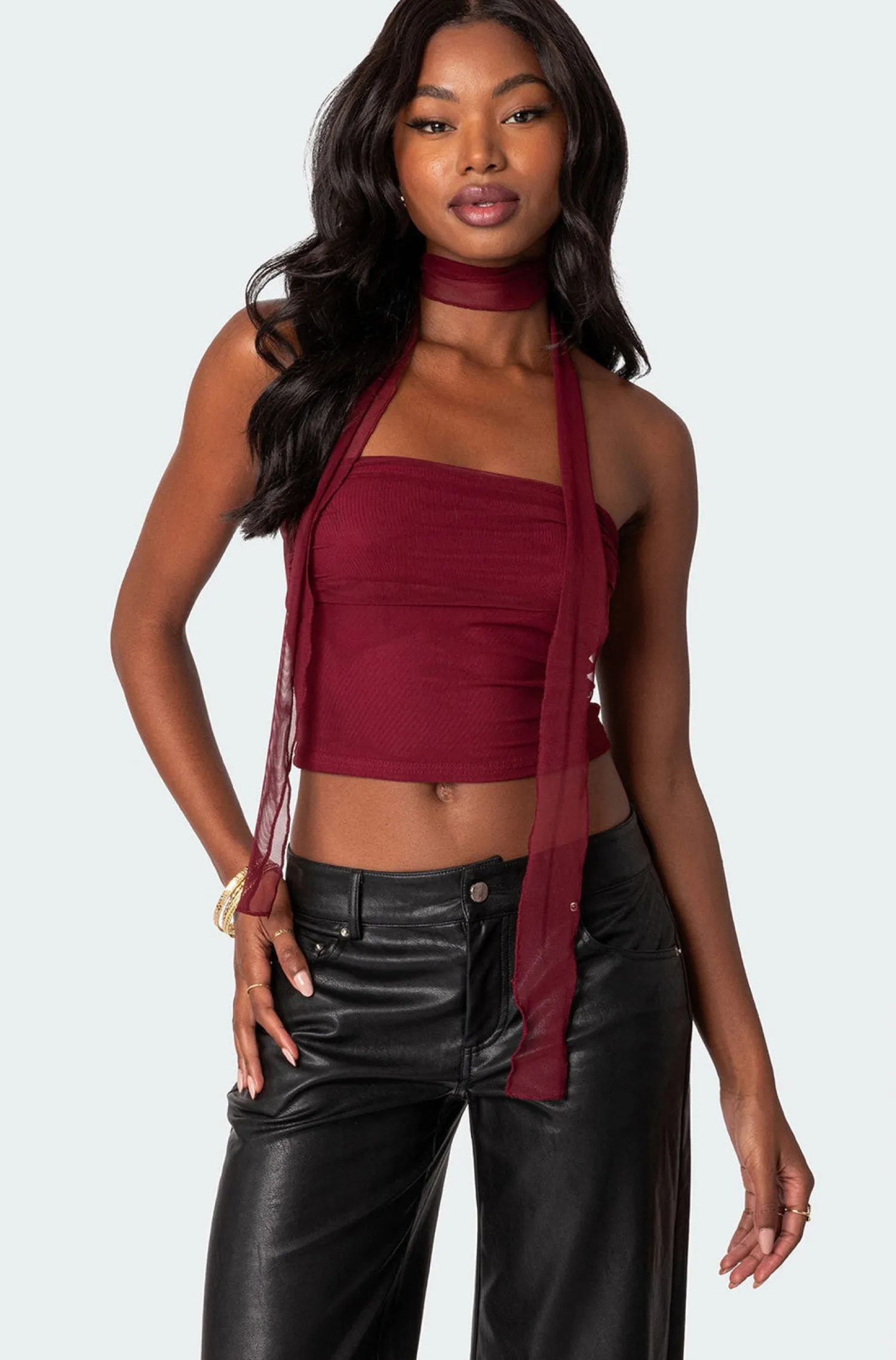 Strapless Tops | Tops*edikted Gathe Two Piece Mesh Scarf Top RED