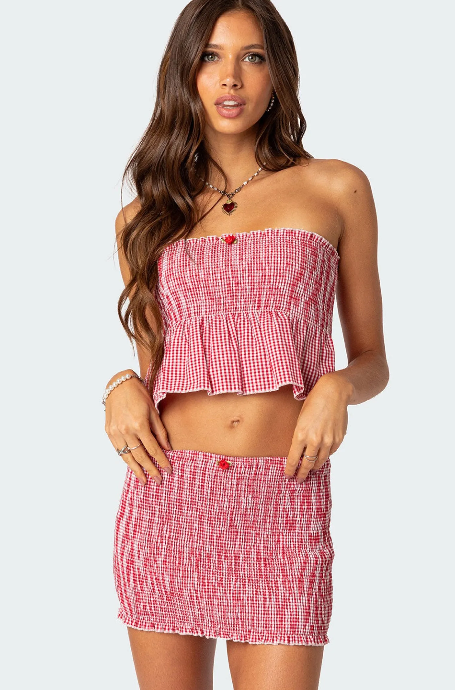 Crop Tops | Strapless Tops*edikted Gingham Scrunch Tube Top RED