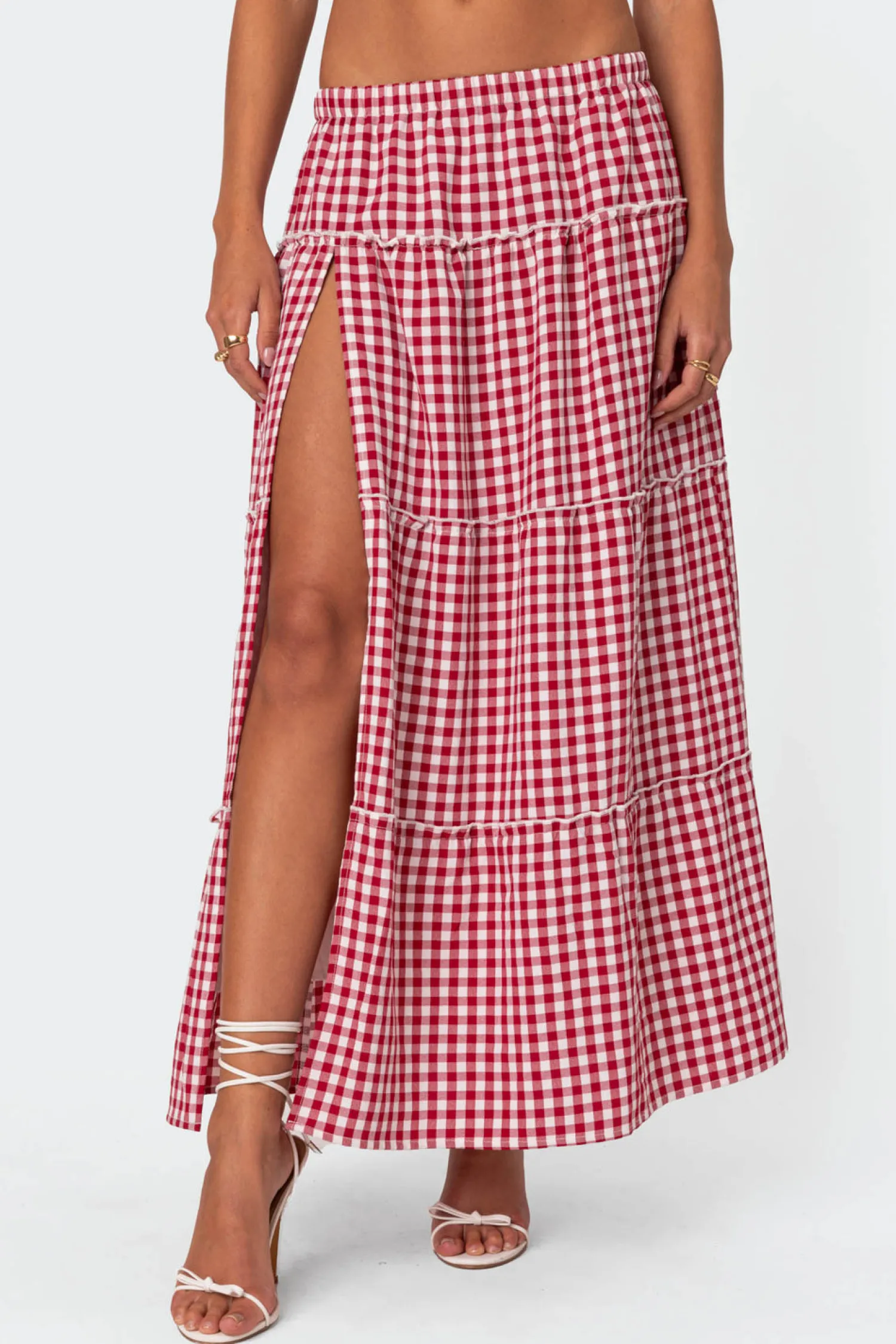 Skirts | Skirts*edikted Gingham Side Slit Tie Maxi Skirt RED