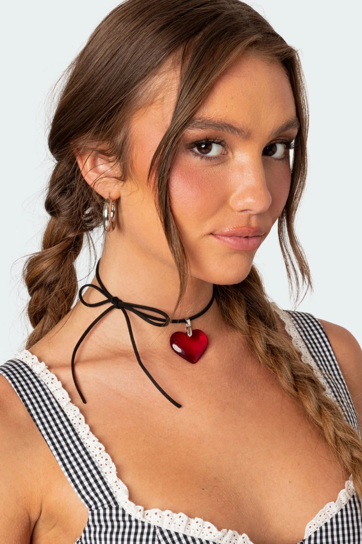 Necklaces*edikted Heart Pendant Tie Choker RED