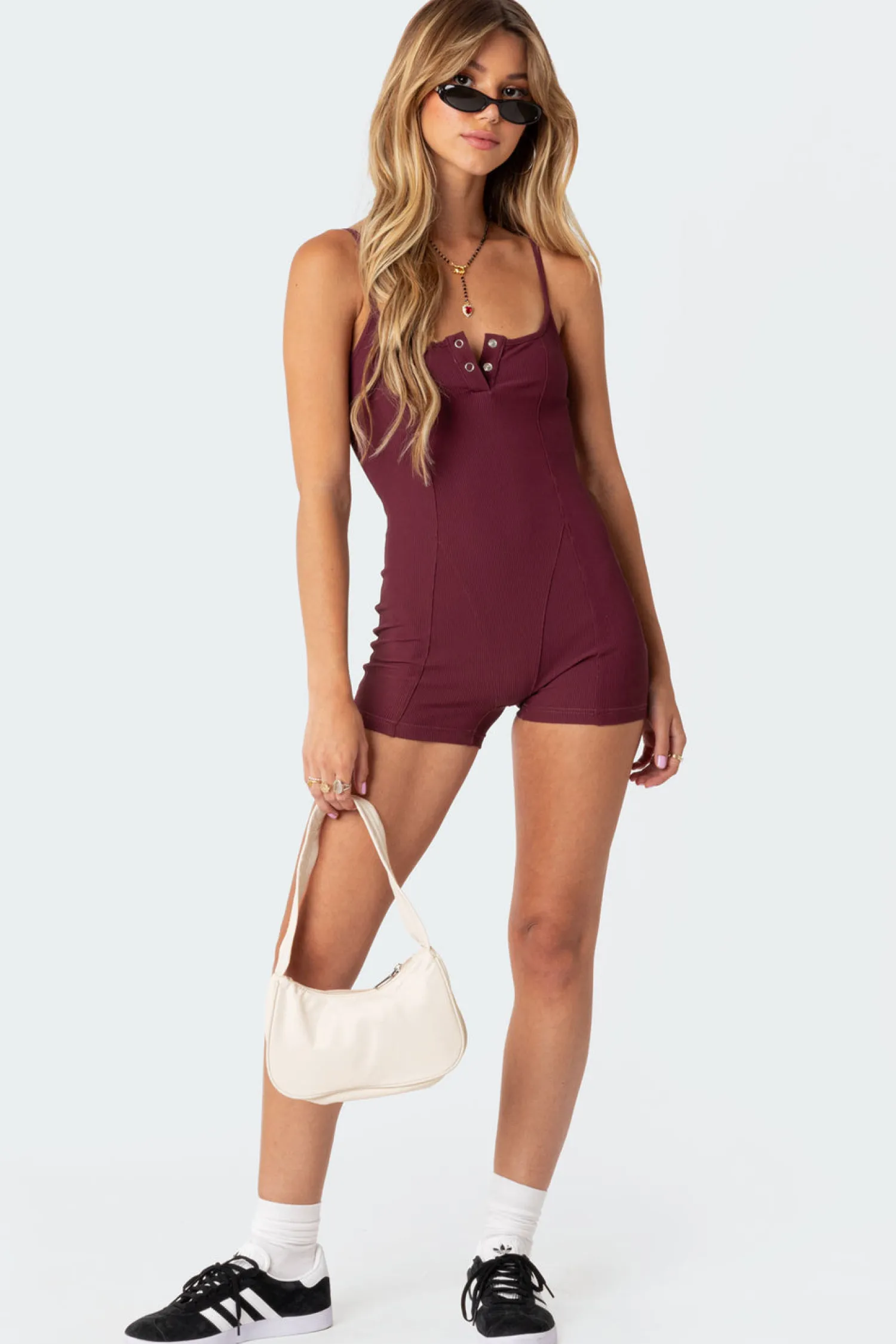 Loungewear | Jumpsuits & Rompers*edikted Henley Ribbed Romper BURGUNDY