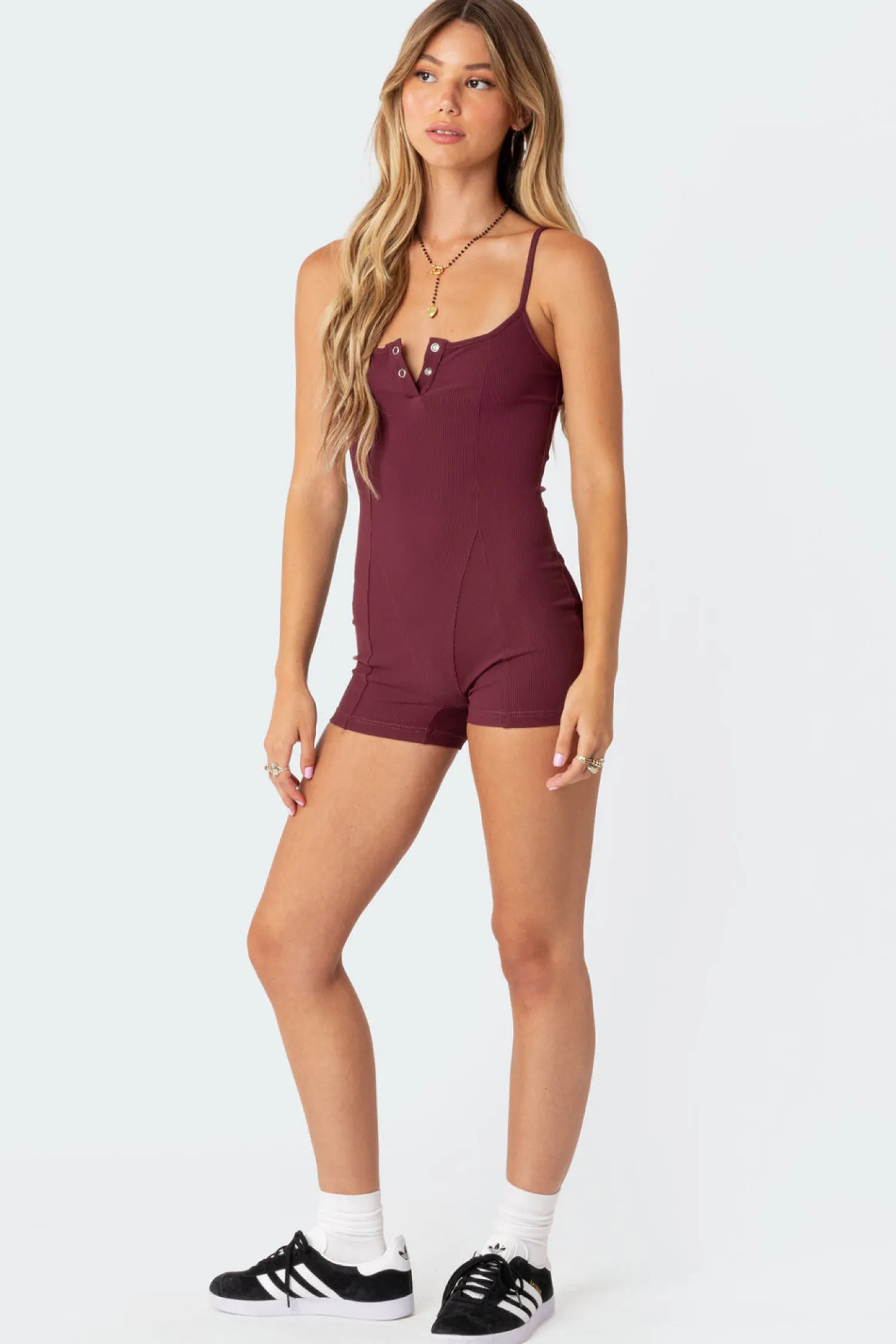 Loungewear | Jumpsuits & Rompers*edikted Henley Ribbed Romper BURGUNDY