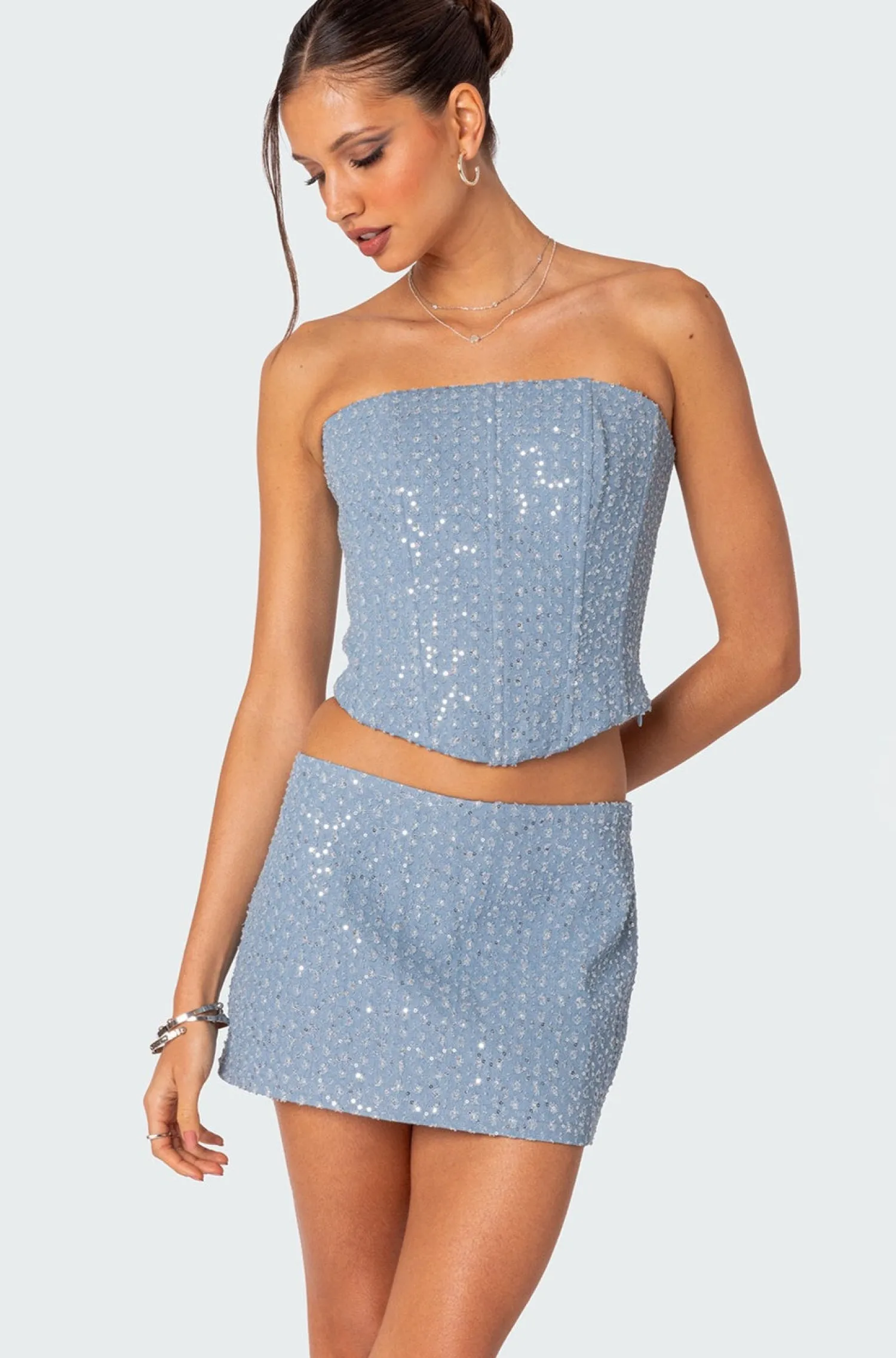 Corsets | Corsets*edikted Icing Sequined Denim Corset LIGHT BLUE